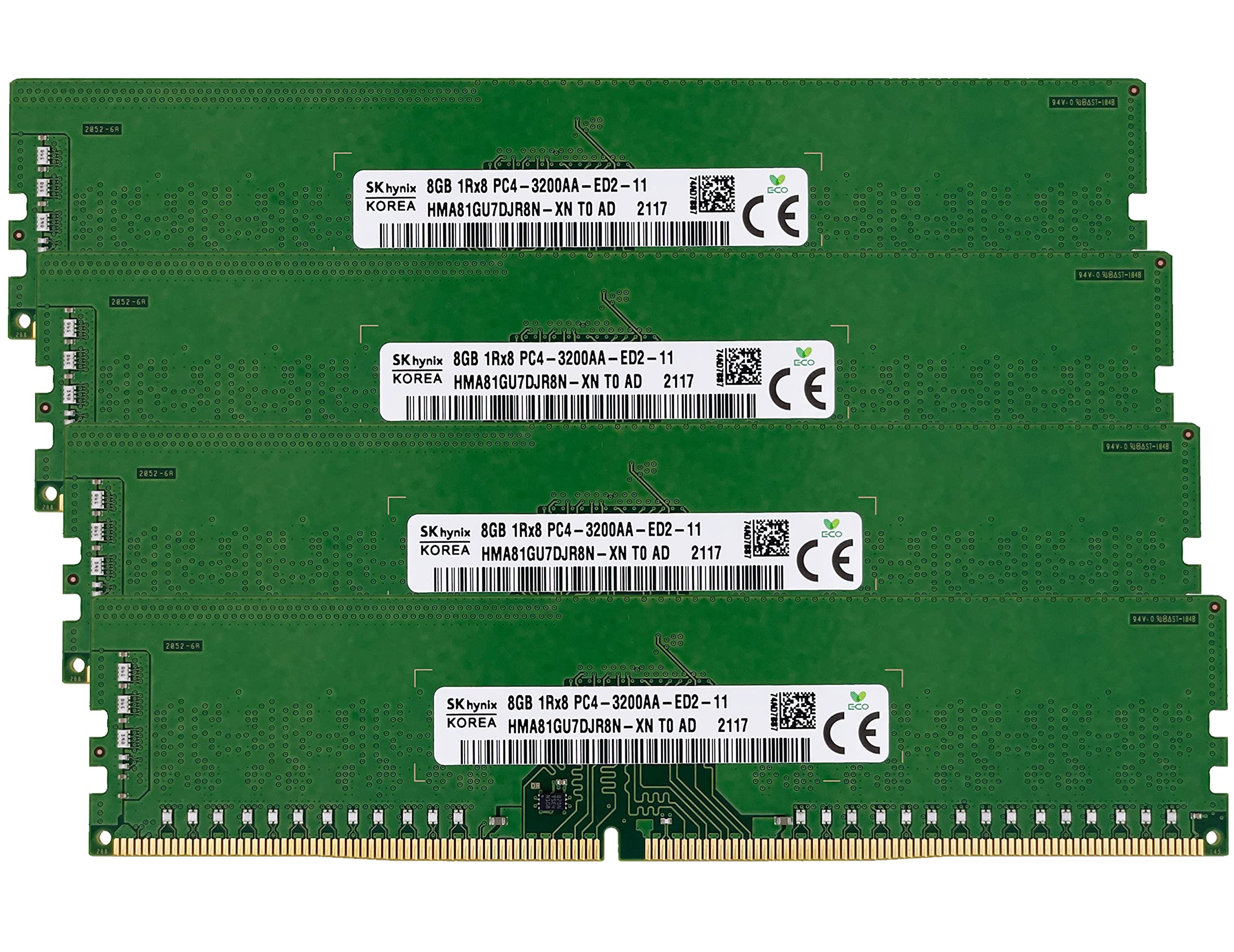 Timetec Hynix Original 32Gb Kit (4X8Gb) Ddr4 3200Mhz Pc4 25600 Unbuffered Ecc 1.2V Cl22 1Rx8 Single Rank 288 Pin Udimm Server Me