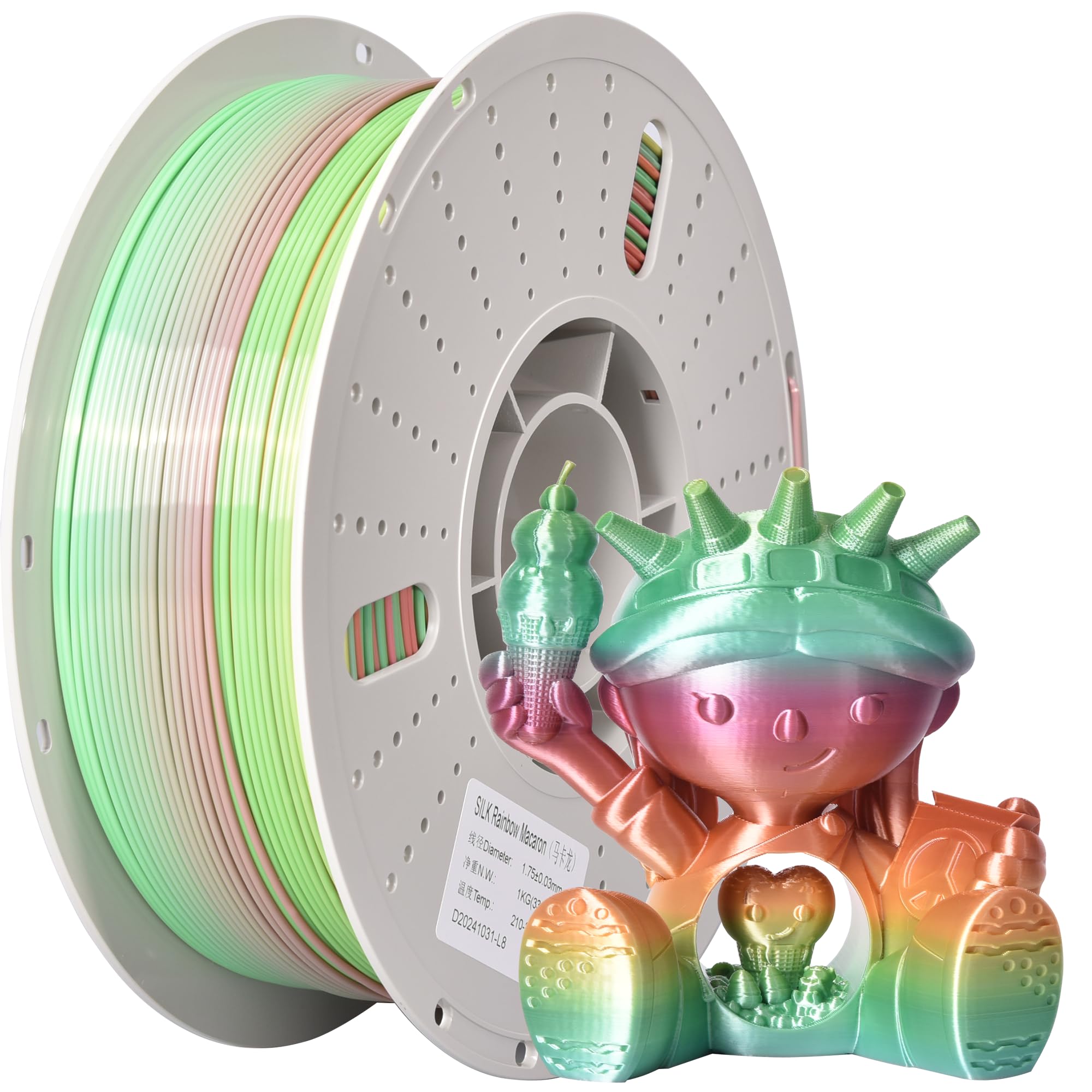 PINBALL Silk Rainbow PLA Filament 1.75mm, 3D Printer Multicolor Filament, Color Changing Filament 1kg (2.2lbs) 1 Spool, Dimensio