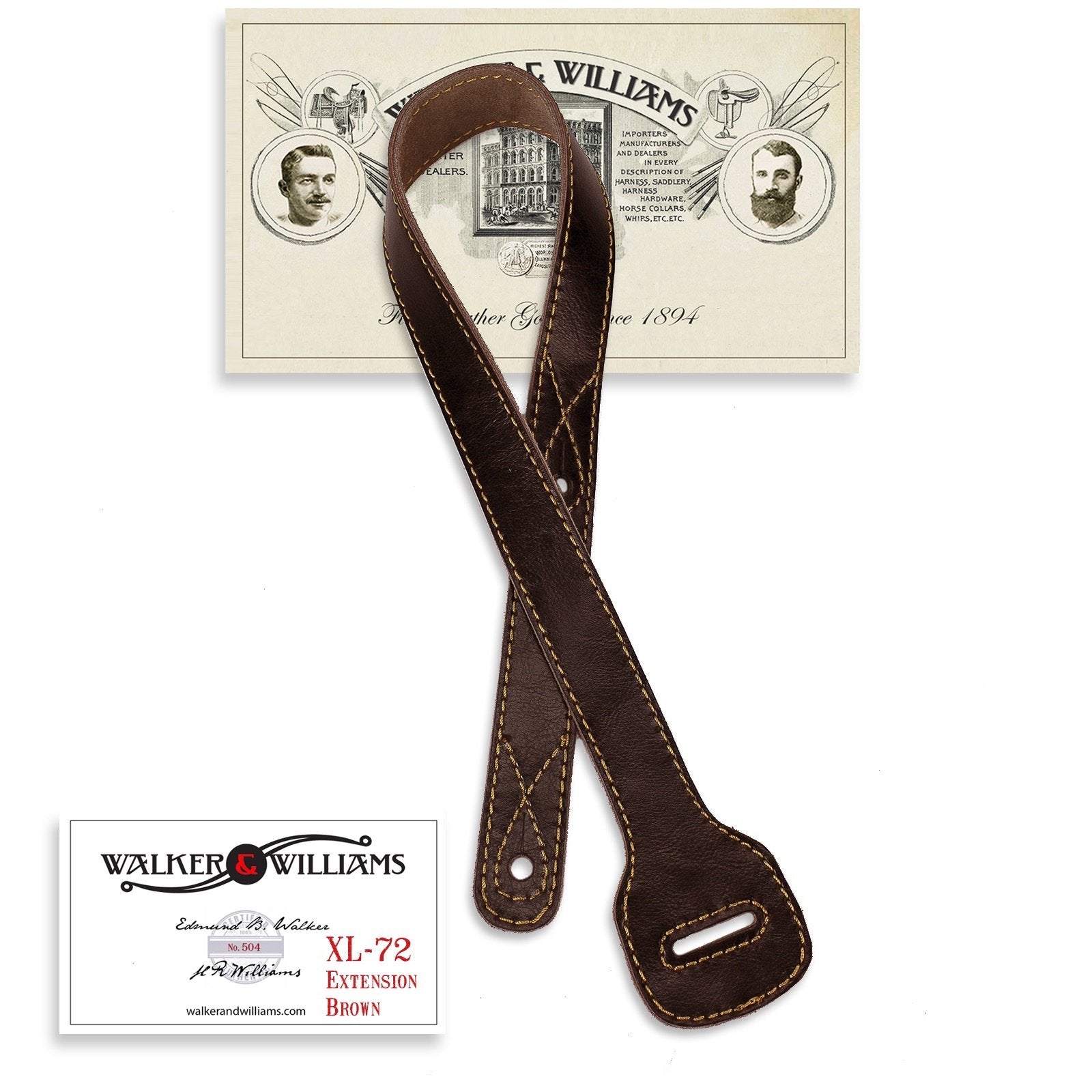 Walker & Williams Xl 72 Dark Brown Guitar Strap Extender Lengthens W&W (And Other) Straps Up To 60''
