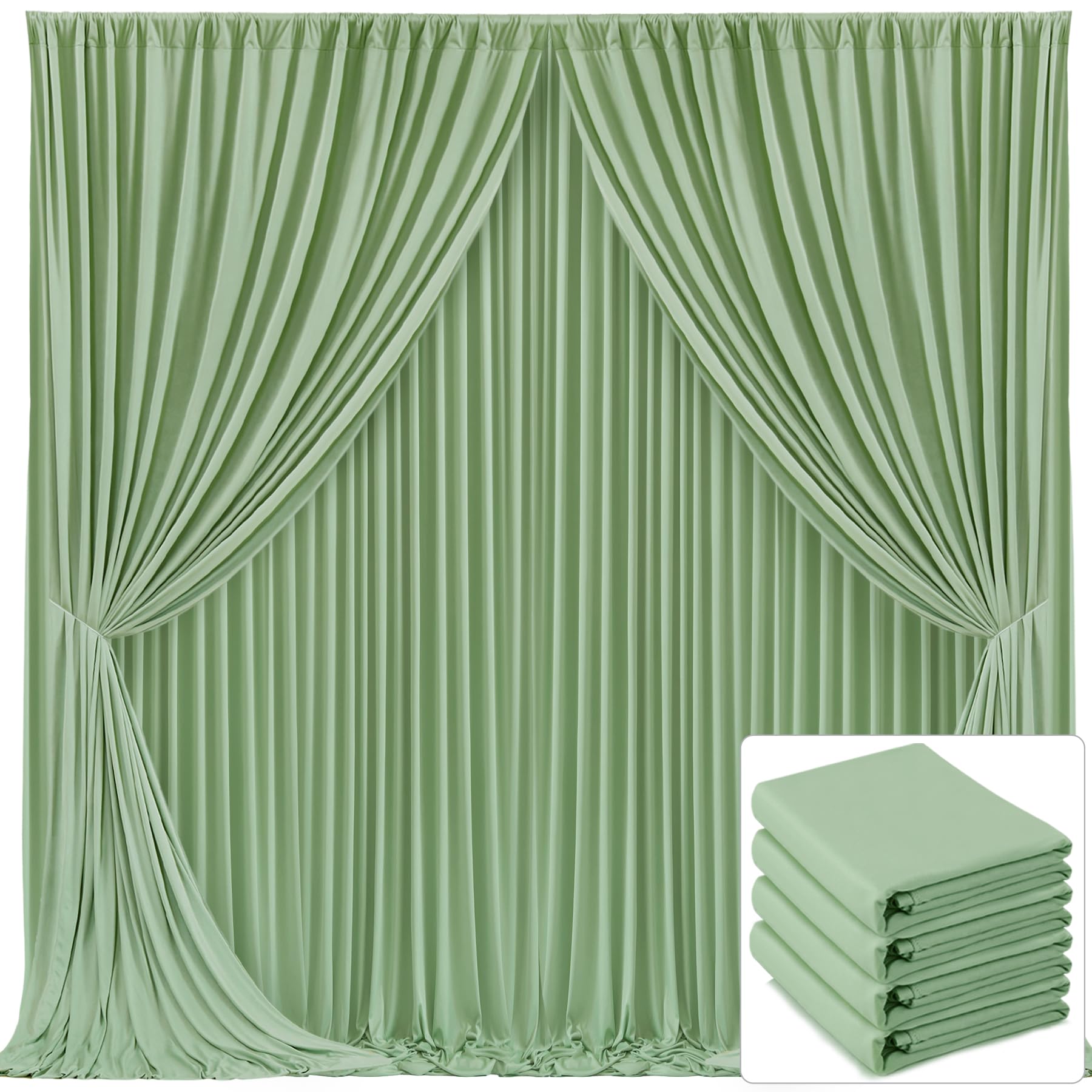 4 Panels Sage Green Backdrop Curtain For Wedding Baby Shower Wrinkle Free 20Ft X 10Ft Backdrop Drapes Panels For Parties Bridal