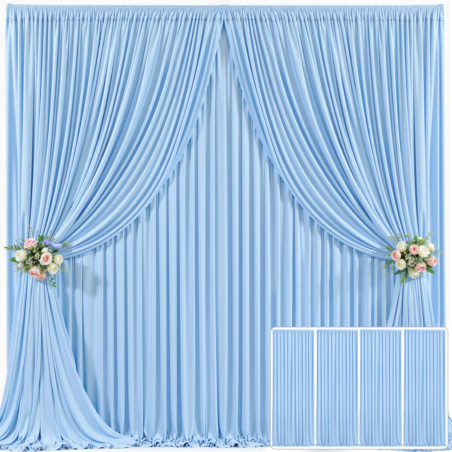 4 Panels Baby Blue Backdrop Curtain for Baby Shower Parties Wrinkle Free Light Blue Curtains Backdrop Drapes Fabric Decoration f