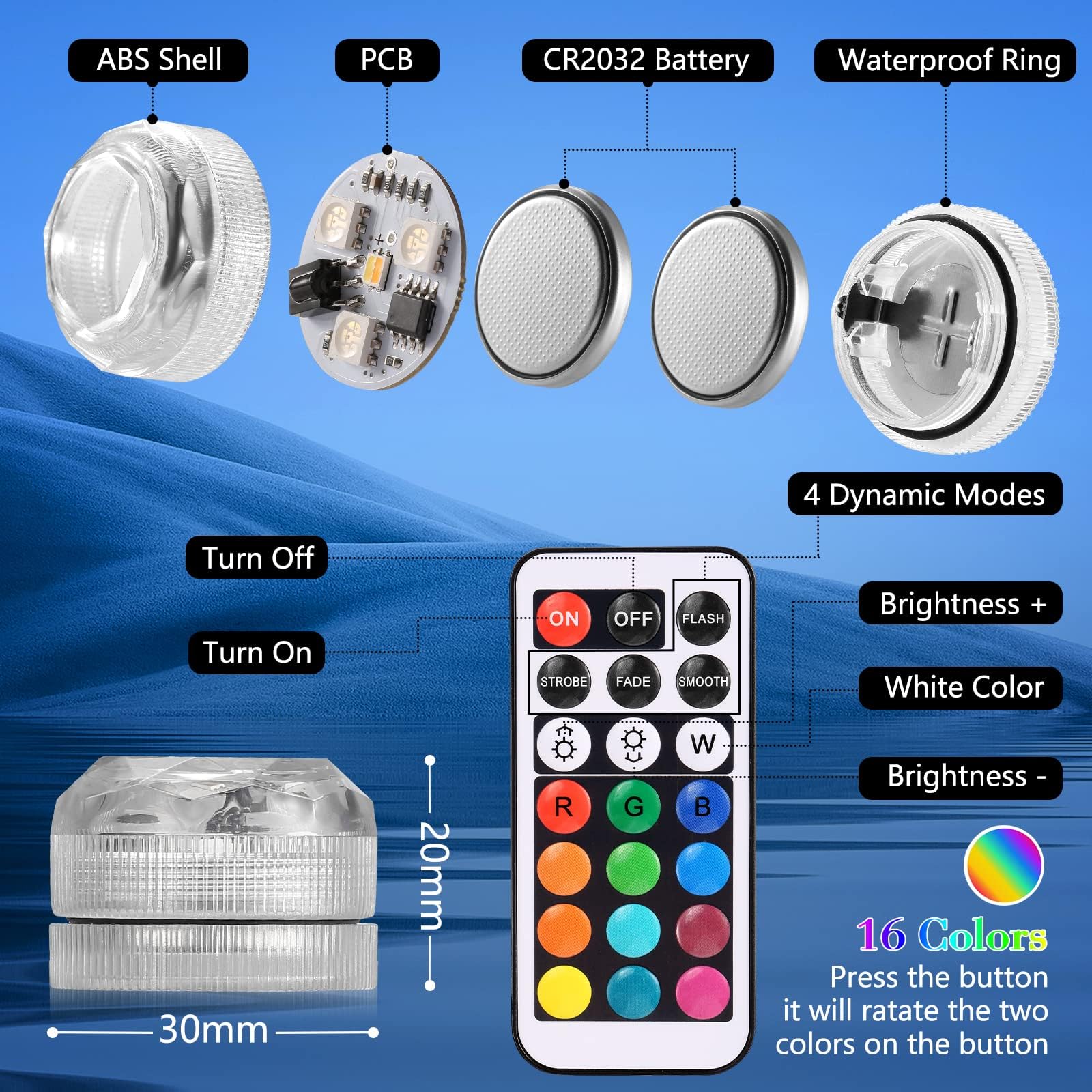 Mini Submersible Led Lights, Waterproof Led Tea Lights Candle With Remote Battery Operated,Rgb Color Changing For Vase Home Part