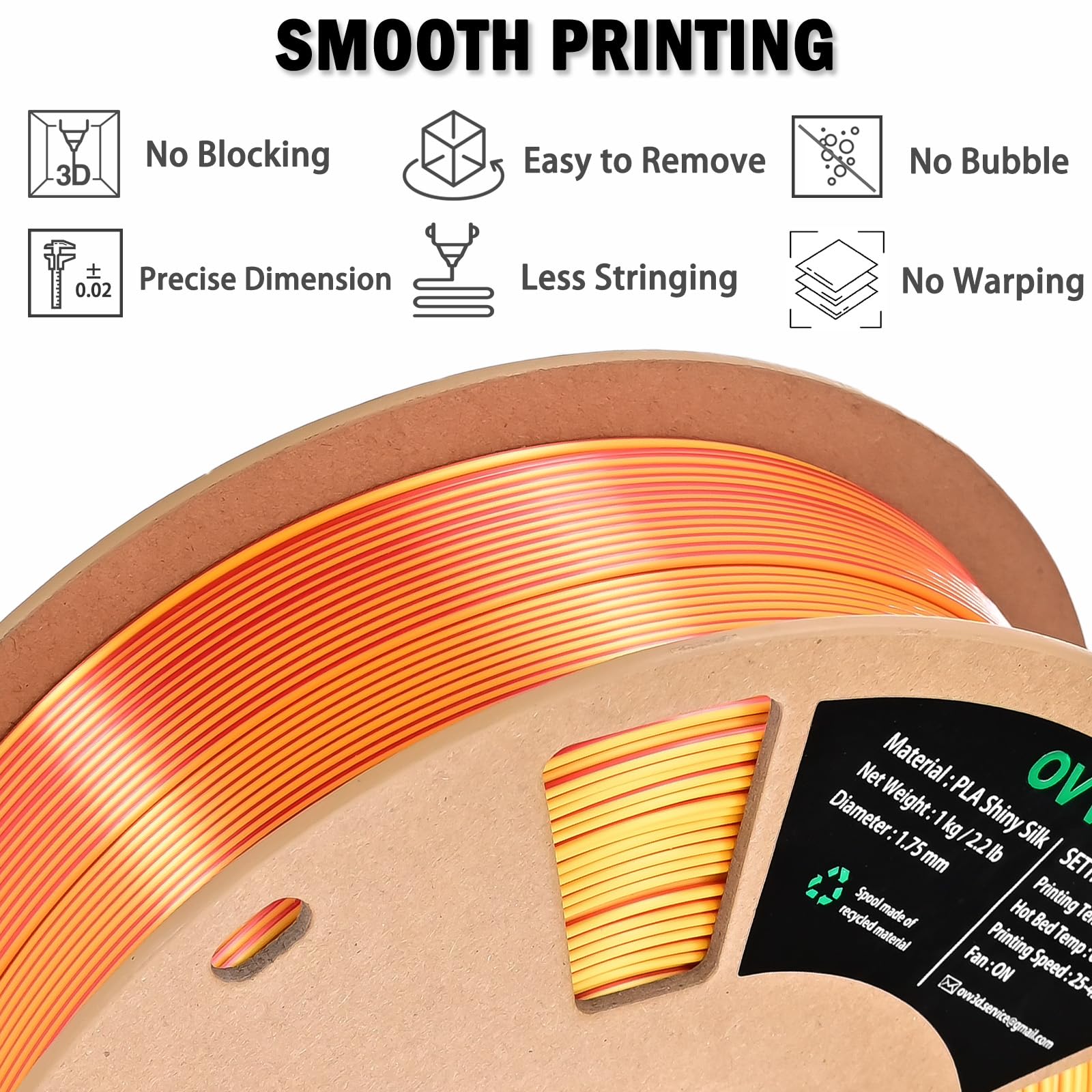 Ovv3D Pla Filament 1.75Mm, Red Gold 3D Printer Filament Silk Pla Dual Color Pla Filament, Red Gold Pla Filament, Color Change Ev