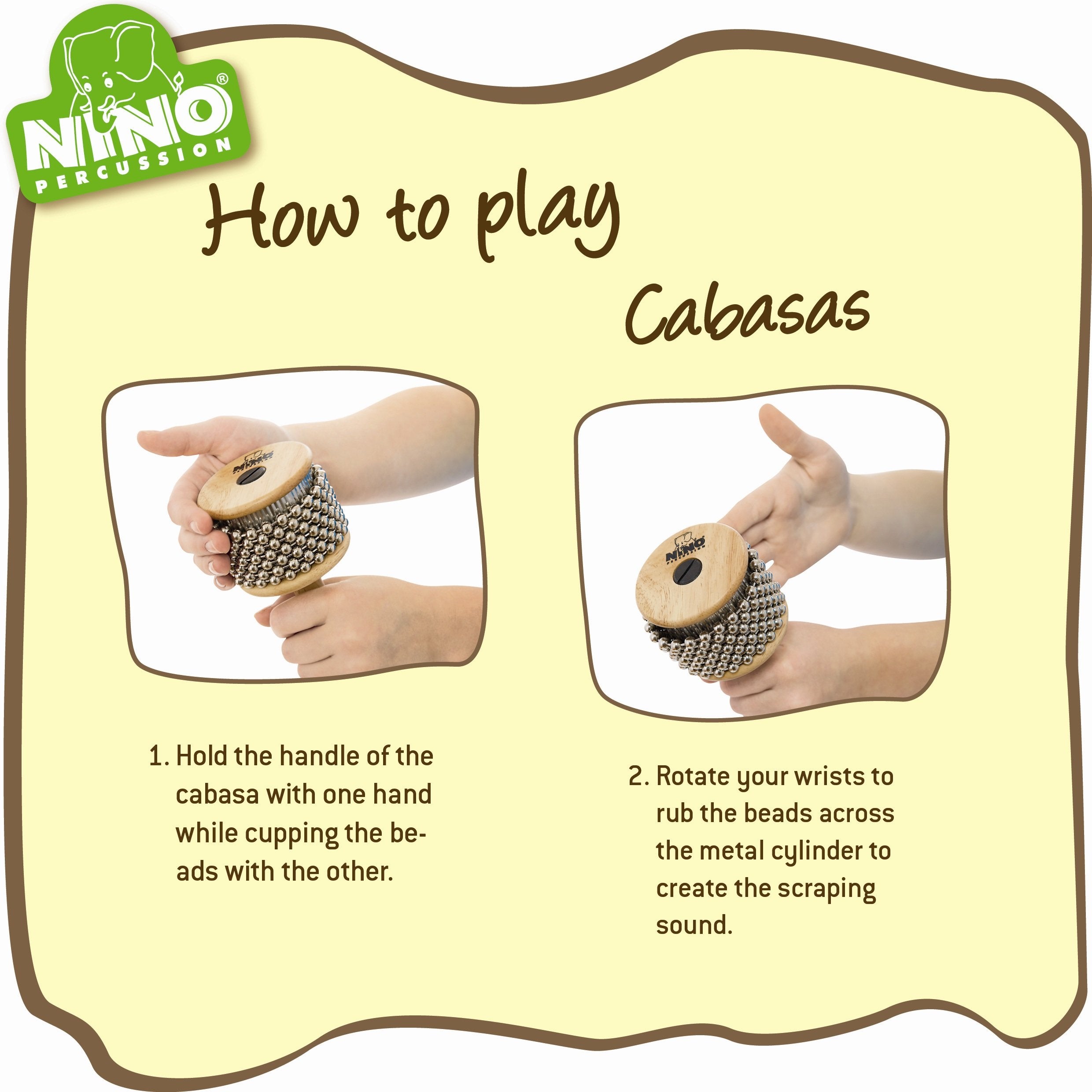 Nino Percussion Nino702 Kids Wooden Cabasa With Stainless Steel Beaded Chain And Cylinder For Classroom Band/Music