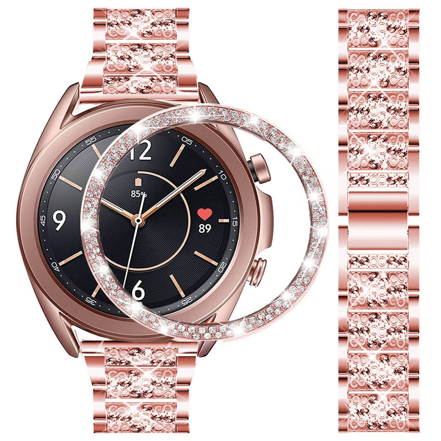 Dealele Bands Compatible With Samsung Galaxy Watch 3 (41Mm), 20Mm Bling Diamond Stainless Steel Metal Bracelet With Rhinestone B