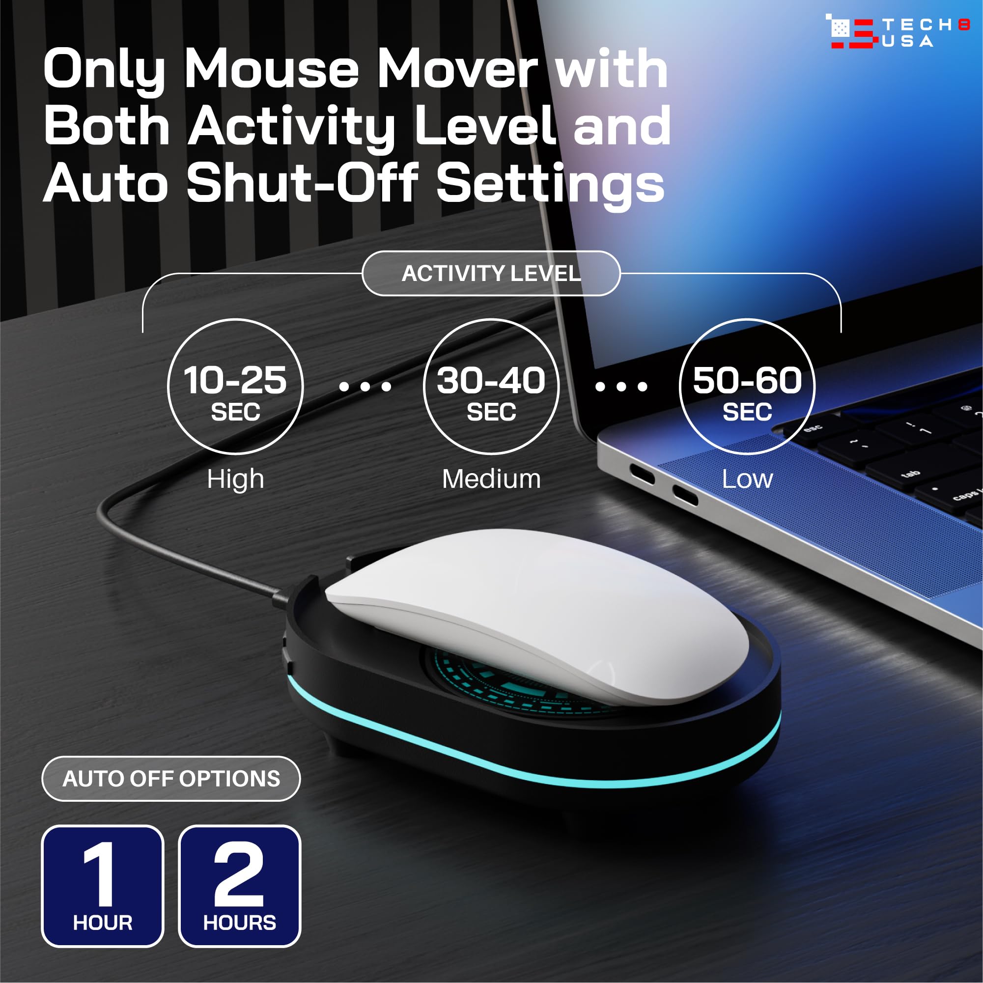 TECH8 USA Mouse Mover Device - Undetectable Mouse Jiggler for Laptops & PC, Random Movement, 3D Hologram Alien Design