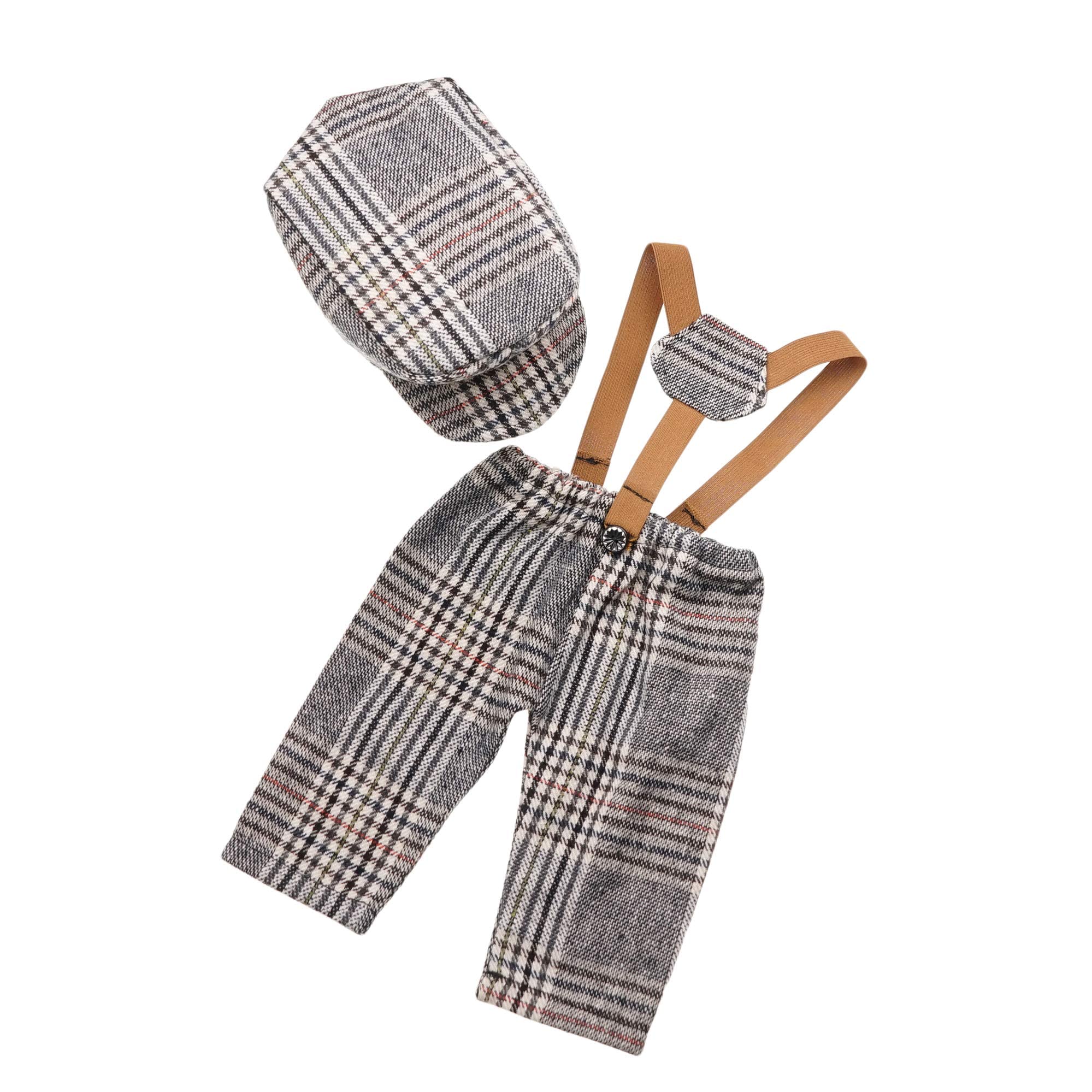 Coberllus Newborn Monthly Baby Photo Props Stripe Cool Boys Cap Rompers Photography (Beige)