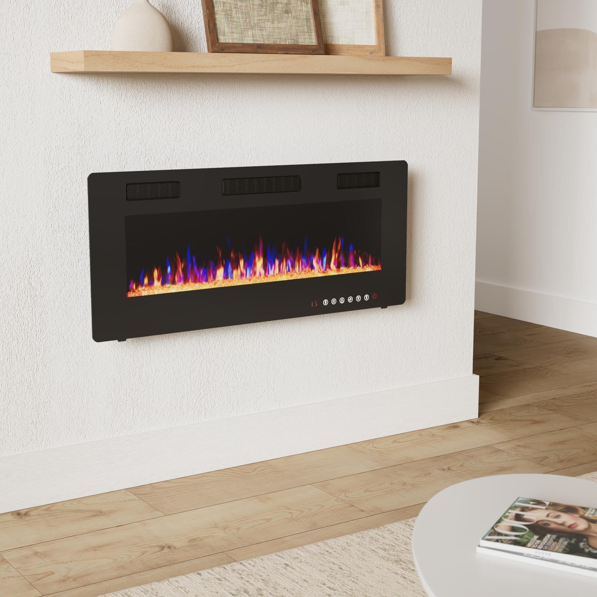Vitesse 42 Inch Ultra Thin Electric Fireplace In Wall Recessed And Wall Mounted Fireplace Heater,Linear Fireplace With Multicolo