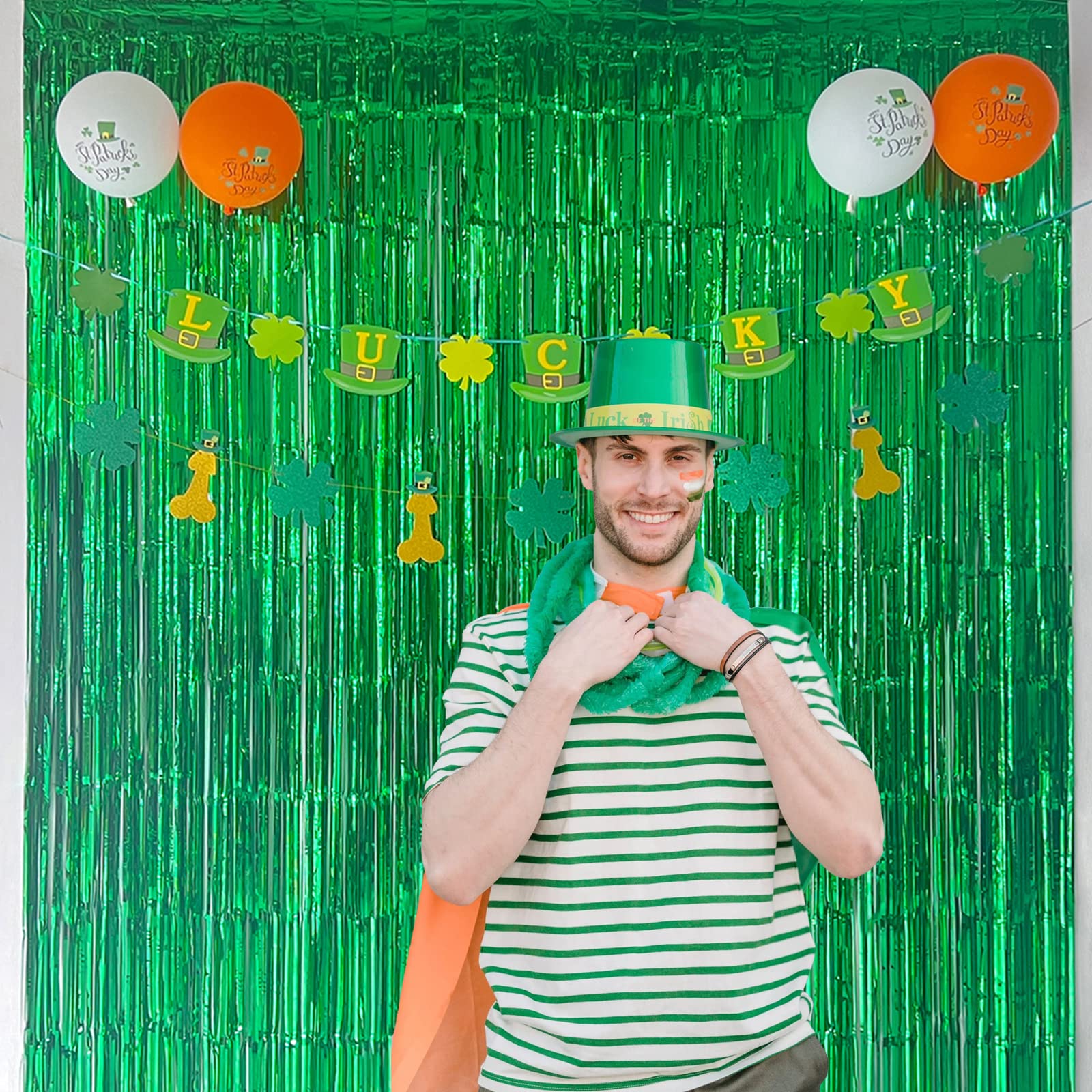 Melsan St Patricks Day Decorations, Tinsel Foil Fringe Curtains For St Patricks Day Decorations, Green Tinsel Fringe Curtain For