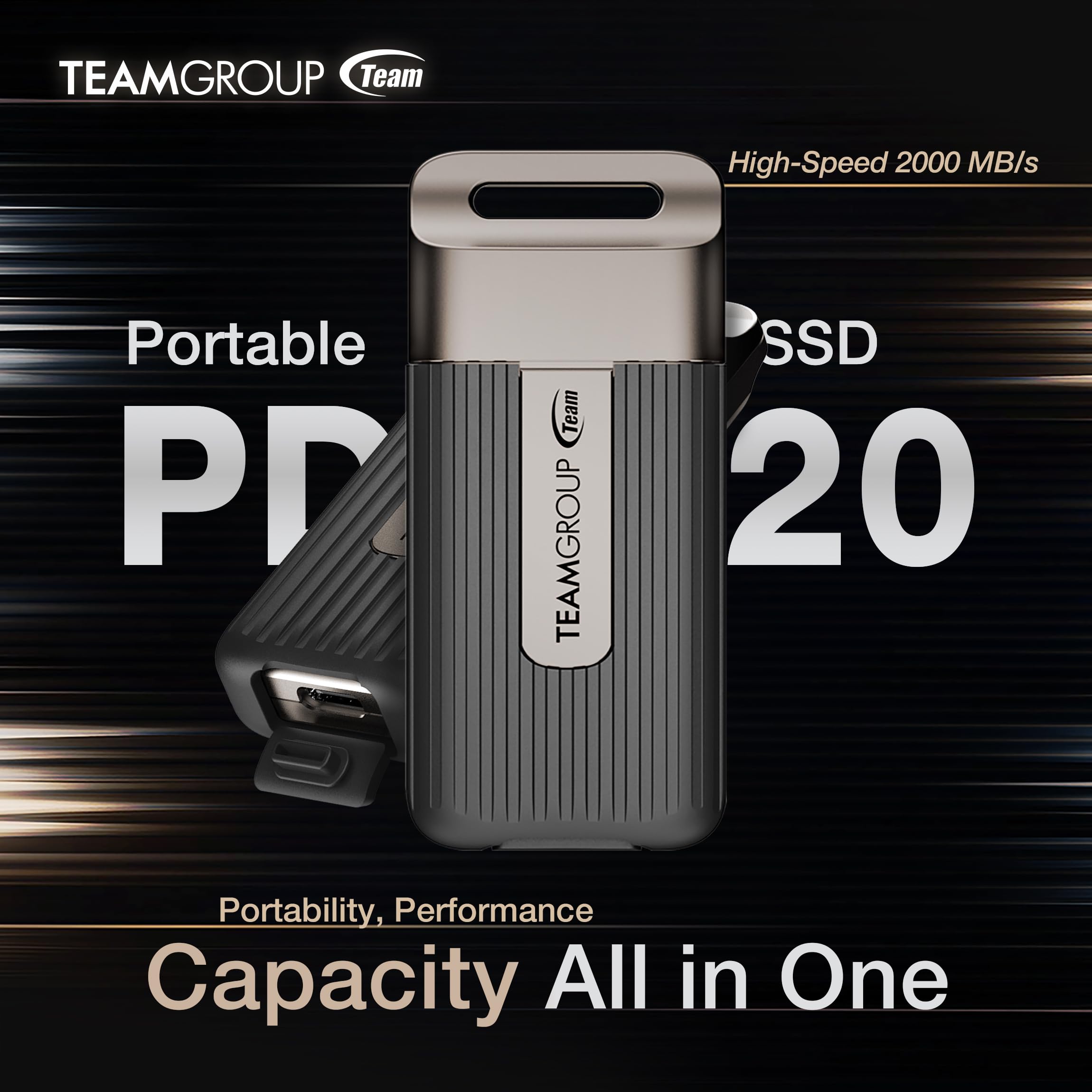 Teamgroup Pd20 1Tb Portable External Solid State Drive Ssd Read Up To 2000Mb/S Usb 3.2 Gen2X2 Type C Waterproof Dustproof Ip54 T