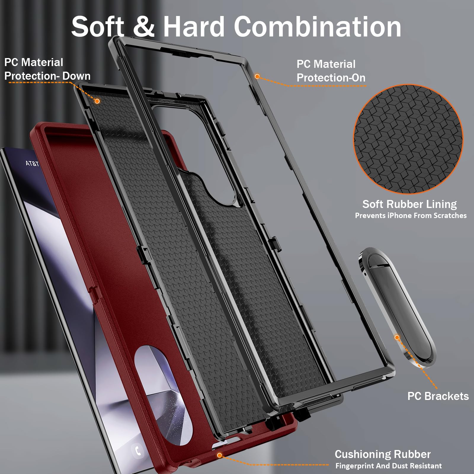 Bahahoues For Samsung Galaxy S24 Ultra Case For Samsung S24 Ultra Phone Case With Built In Kickstand, Shockproof/Dropproof Milit