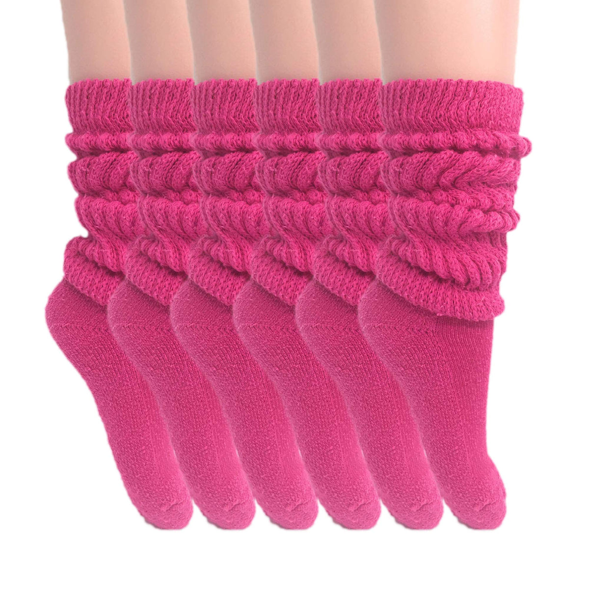 Awsamerican Made Slouch Socks Cotton Scrunch Knee High Extra Long And Heavy Socks (Fuschia, 6)