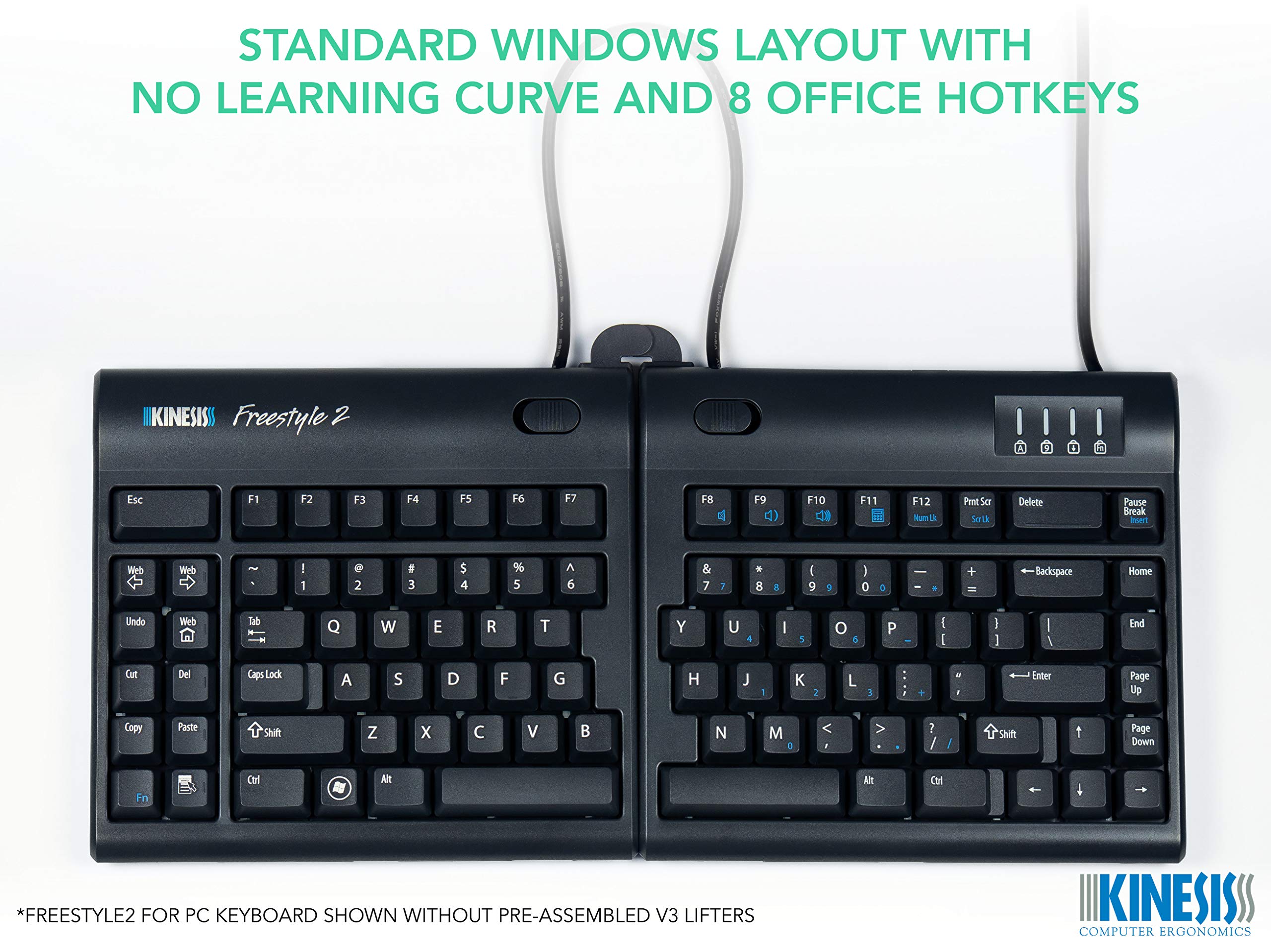 Kinesis Freestyle2 Ergonomic Keyboard W/ V3 Lifters For Pc (9 Separation)