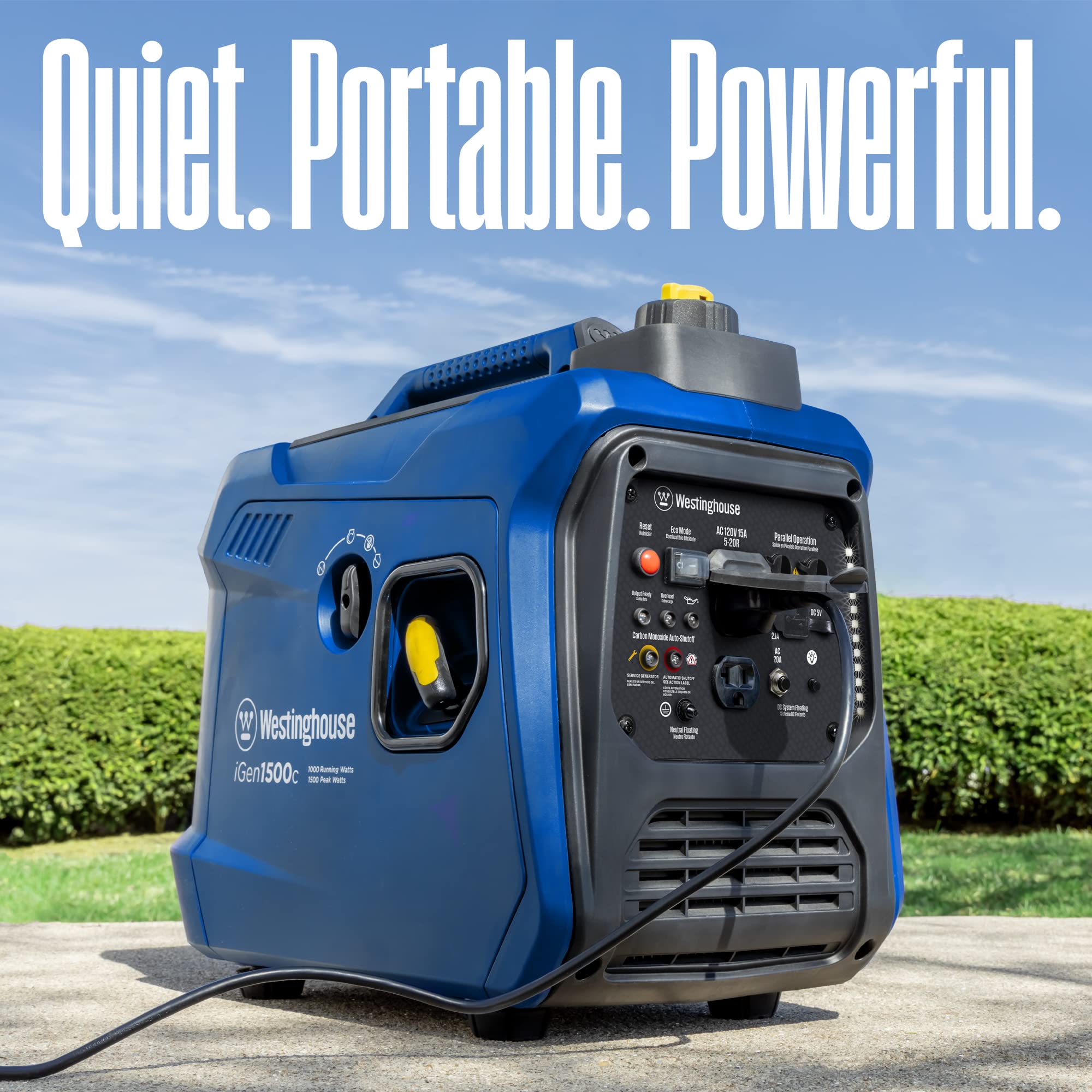 Westinghouse 1500 Peak Watt Super Quiet & Lightweight Portable Inverter Generator, Gas Powered, Co Sensor, Parallel Capable, Lon