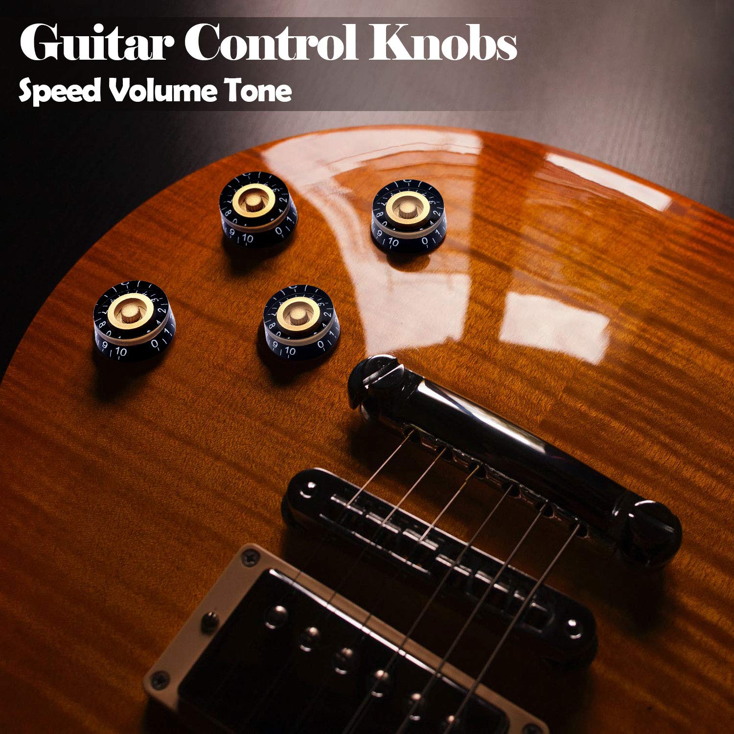 Taiss 4Pcs Guitar Knobs,Amber Top Hat Knobs Electric Guitar Bass Speed Control Knobs Volume Tone Control Knobs Fits 6Mm/0.24 ''