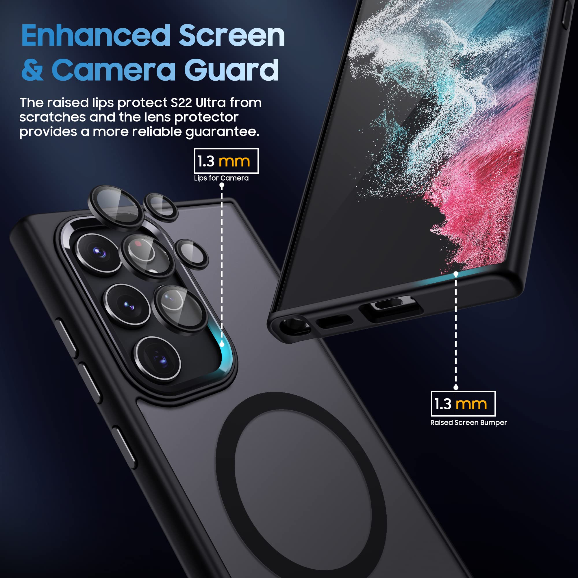 Makavo Translucent Matte For Samsung Galaxy S22 Ultra Case, Compatible With Magsafe, Slim Thin Magnetic Cover With Camera Lens P