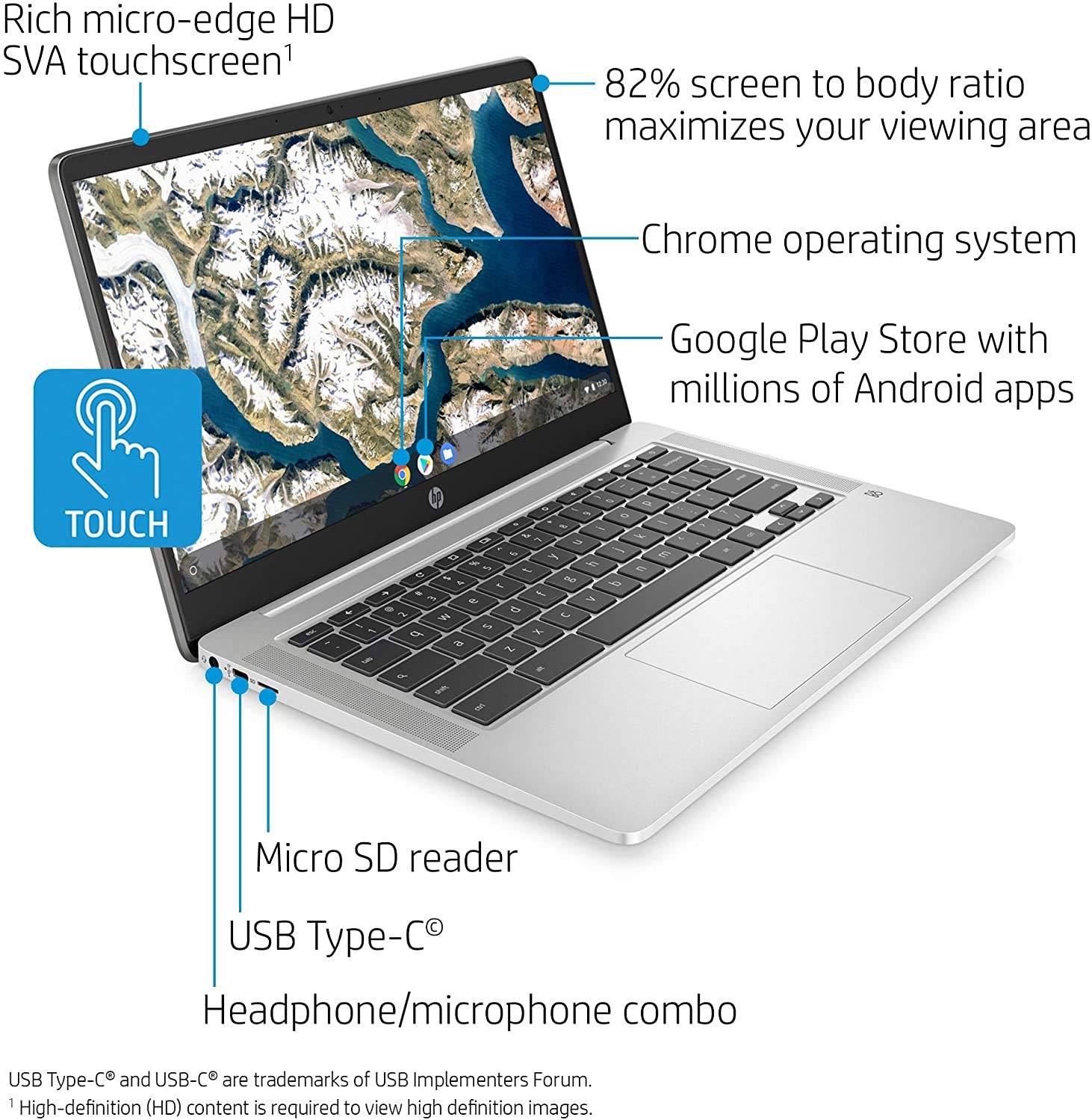 Hp Chromebook 14 Inch Hd Touchscreen Laptop, Intel Celeron N4000, 4 Gb Ram, 32 Gb Emmc, Chrome (14A Na0080Nr, Forest Teal)