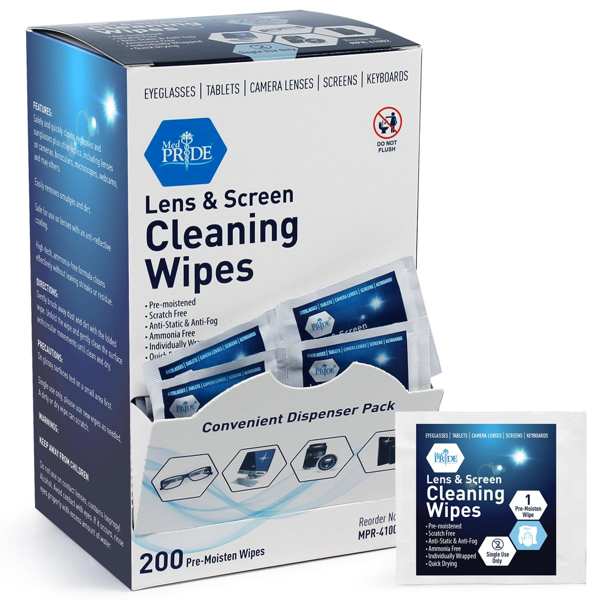 Medpride Premoistened Lens Wipes| Anti-Static, Anti-Fog, Quick-Dry & Scratch-Free| Cleaning Cloths For Led Touch Screen, Iphones