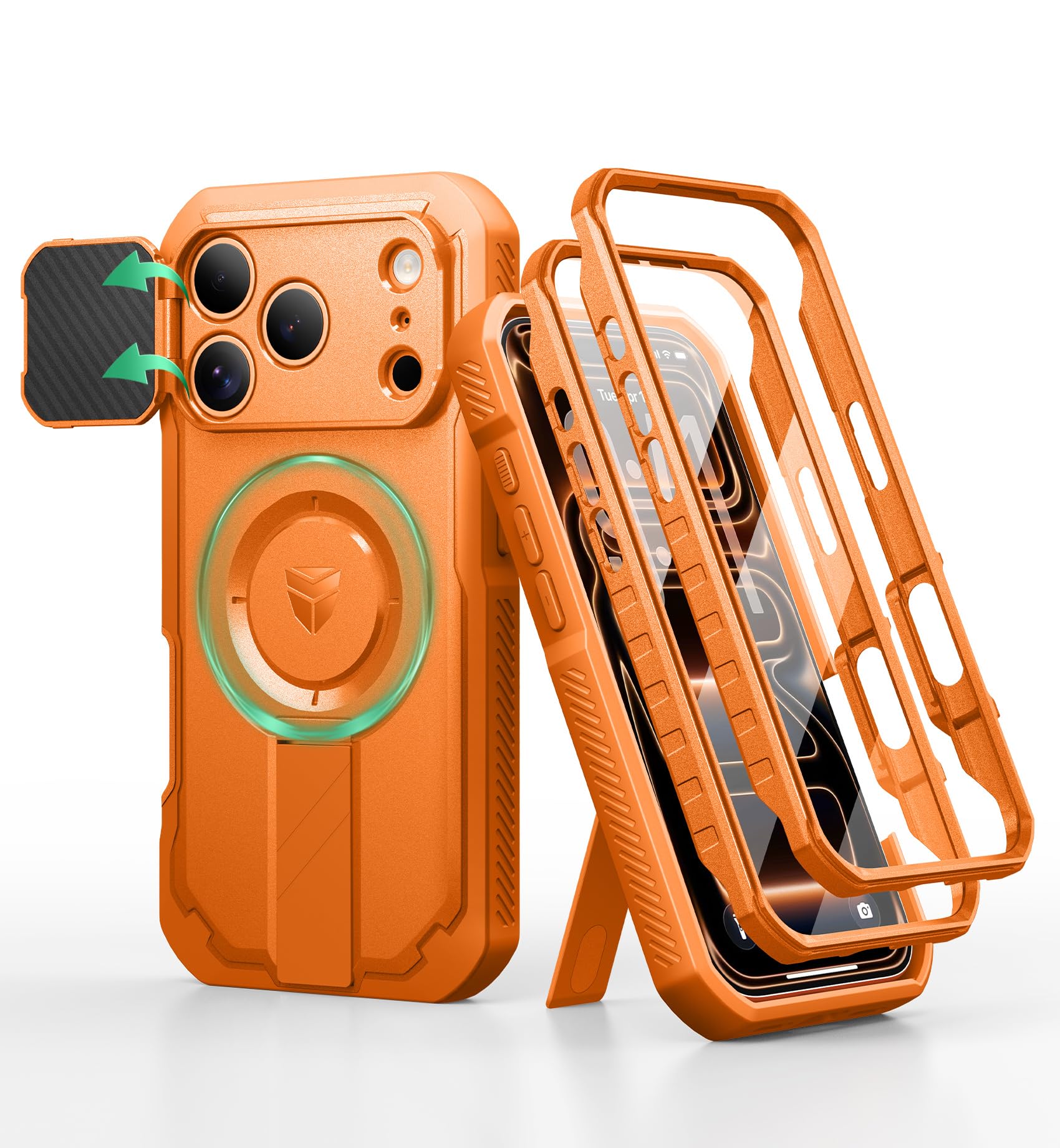 Dexnor for iPhone 17 Pro Case, [2 Front Frame & Built-in Flip Camera Cover & Kickstand], Compatible with MagSafe, Heavy-Duty Rug