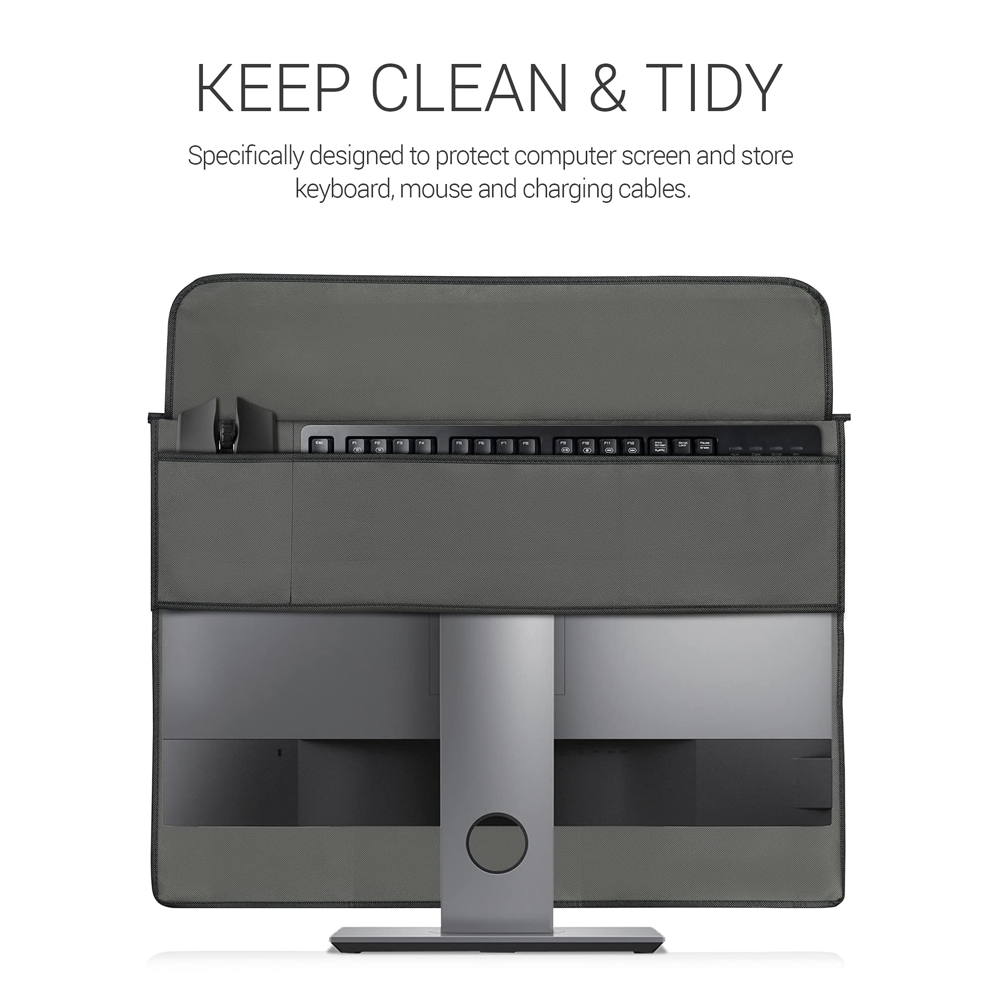 Kwmobile Cover Compatible With 27 28'' Monitor   3 In 1 Case With Storage For Mouse, Keyboard   Dark Grey