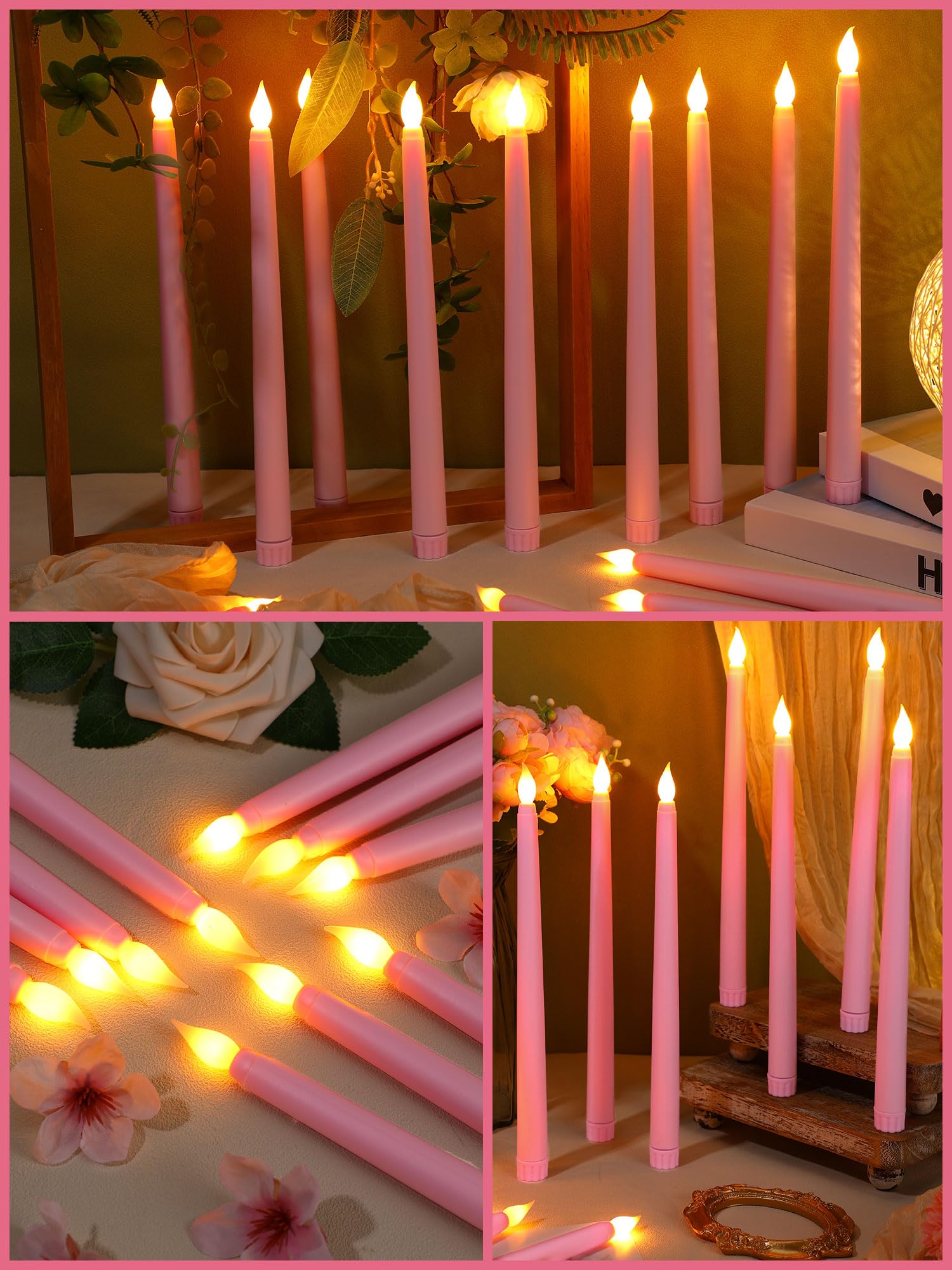 Funtery 48 Pcs Flameless Led Taper Candles 11 Inch Battery Operated Flickering Candles Bulk For Christmas Church Wedding Party(P