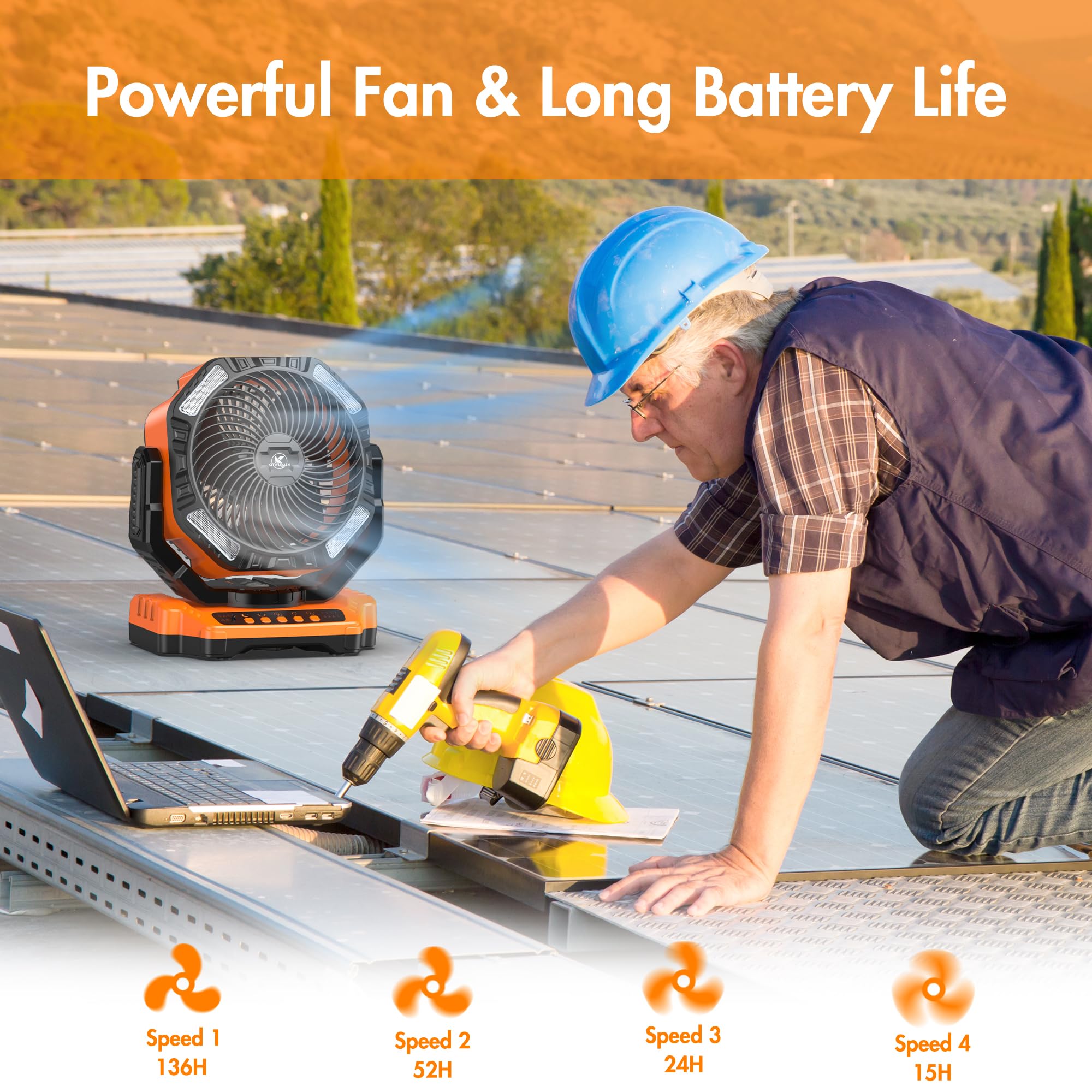 40000Mah Rechargeable Fan, Battery Operated Oscillating Outdoor Fan, Battery Powered Table Fan For Home Hurricane Jobsite Garage