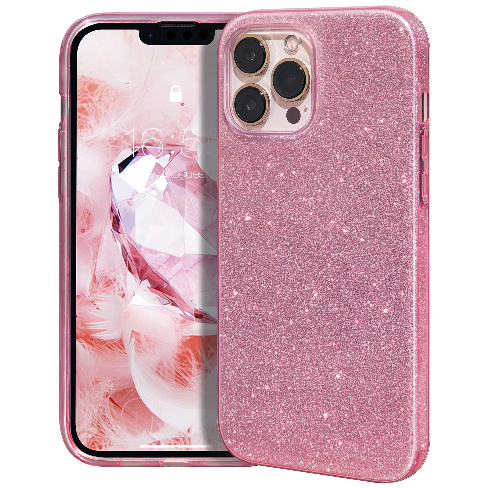 Mateprox Compatible With Iphone 13 Pro Case Bling Sparkle Cute Girls Women Protective Cover For Iphone 13 Pro 6.1'' 2021(Pink)