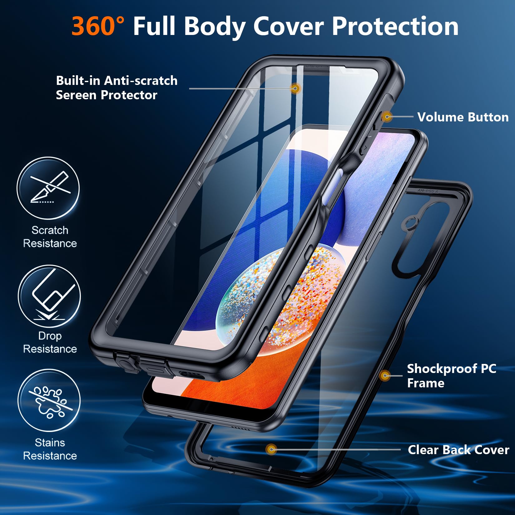 Spidercase For Samsung Galaxy A14 5G Case Waterproof,Full Heavy Duty Protection,Built In Screen&Camera Protector,Military Shockp
