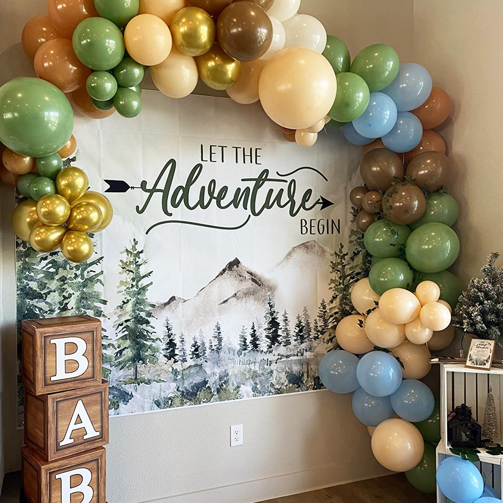 Mocsicka Let The Adventure Begin Backdrop Adventure Awaits Baby Shower Birthday Party Decoration Rustic Forest Mountains Woodlan