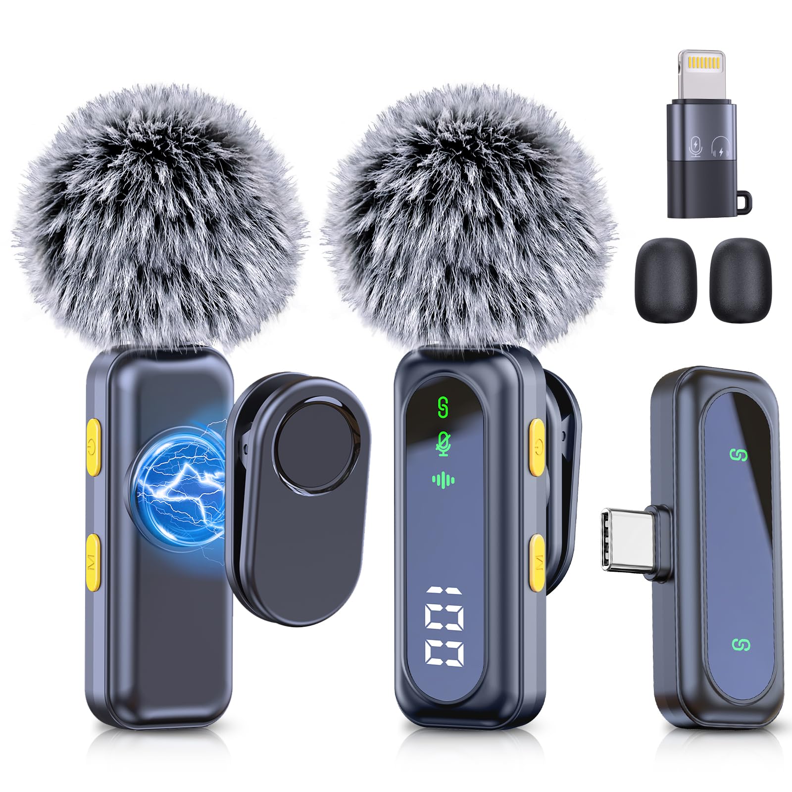 RICCHI Wireless Lavalier Microphone for iPhone iPad and Android Phone, 2pcs Mini Microphone with Noise Reduction Lapel Mic for V