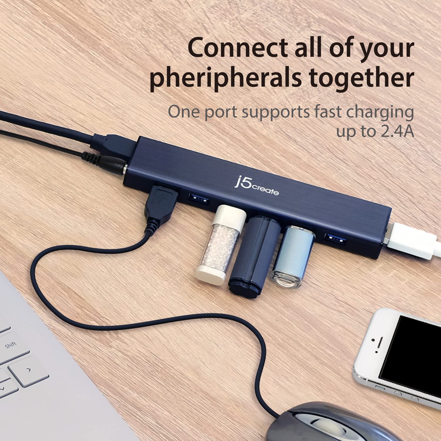 J5Create 7-Port Powered Usb 3.0 Data Hub With 3.3 Ft Extended Cable [20W Power Adapter Included] For Mac, Macbook, Windows, Lapt