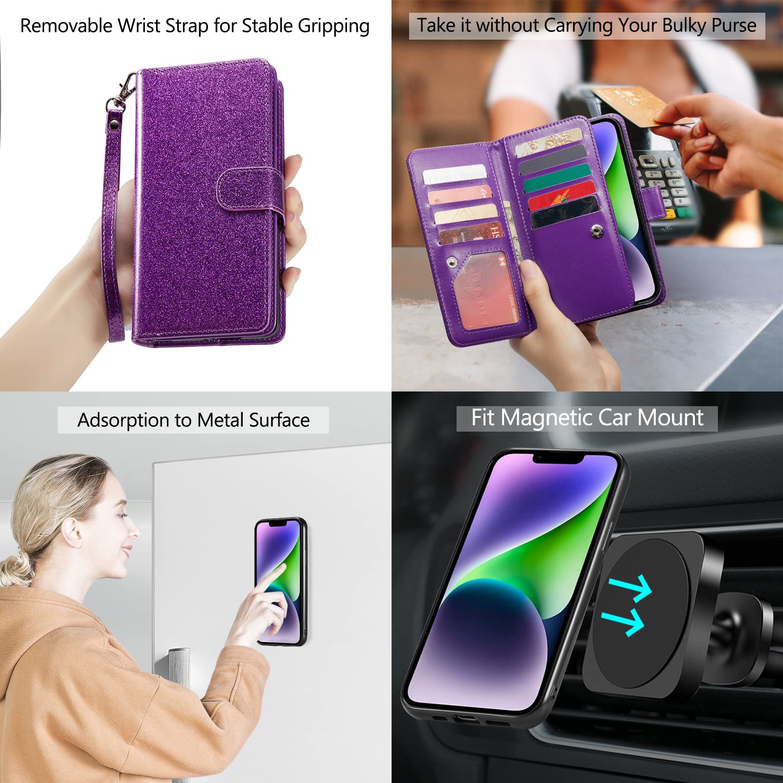 Varikke For Iphone 14 Case Wallet, Iphone 14 Wallet Case For Women With Card Holder & Powerful Magnetic Detachable Case & Strap