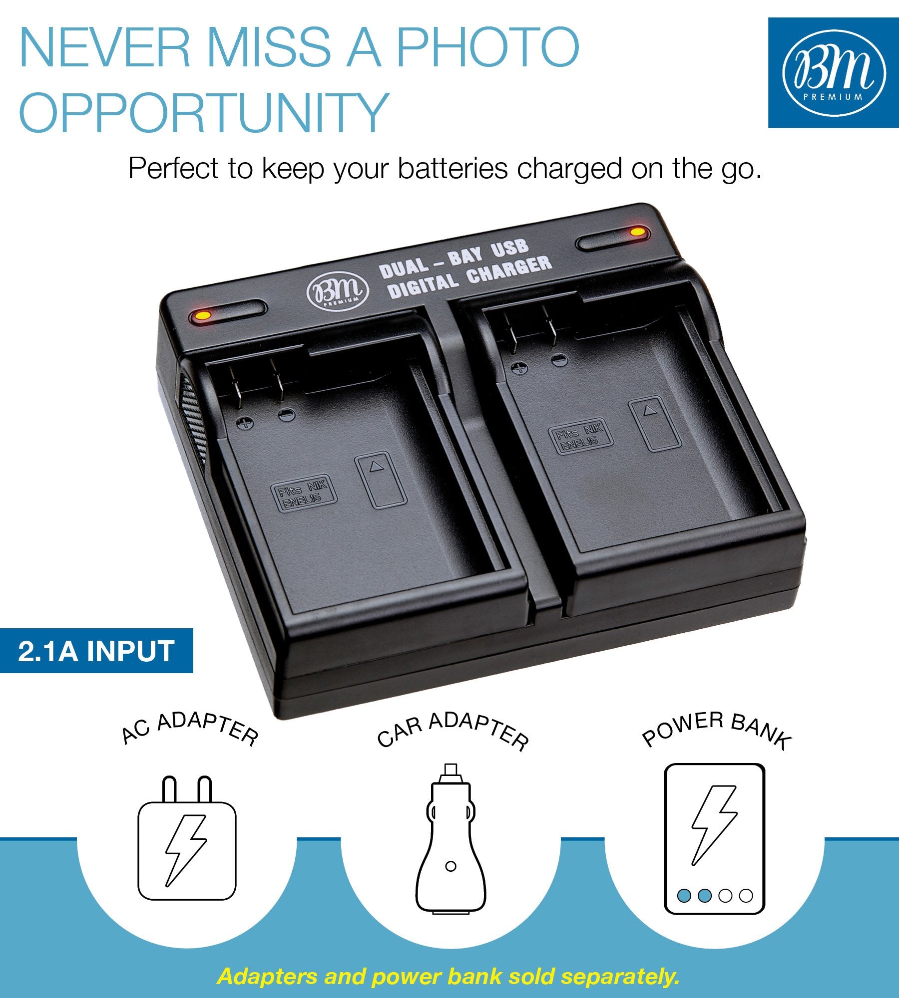 BM Premium 2 Pack of EN EL15B Batteries and Dual Battery Charger for Nikon Z6, Z7, D780, D850, D7500, 1 V1, D500, D600, D610, D750, D800, D800E, D810, D810A, D7000, D7100, D7200 Digital Cameras