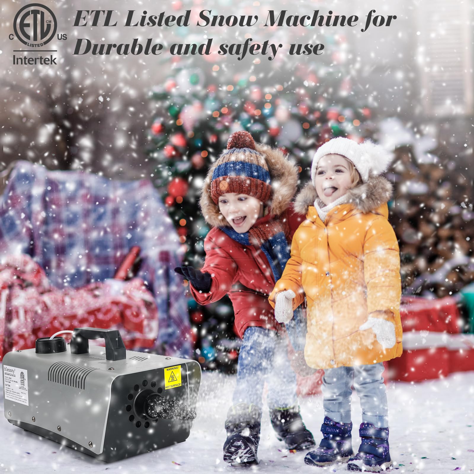 Blessny High Velocity Snow Machine, Wired Remote Portable Premium Artificial Snowflake Machines For Indoor Outdoor Christmas Par