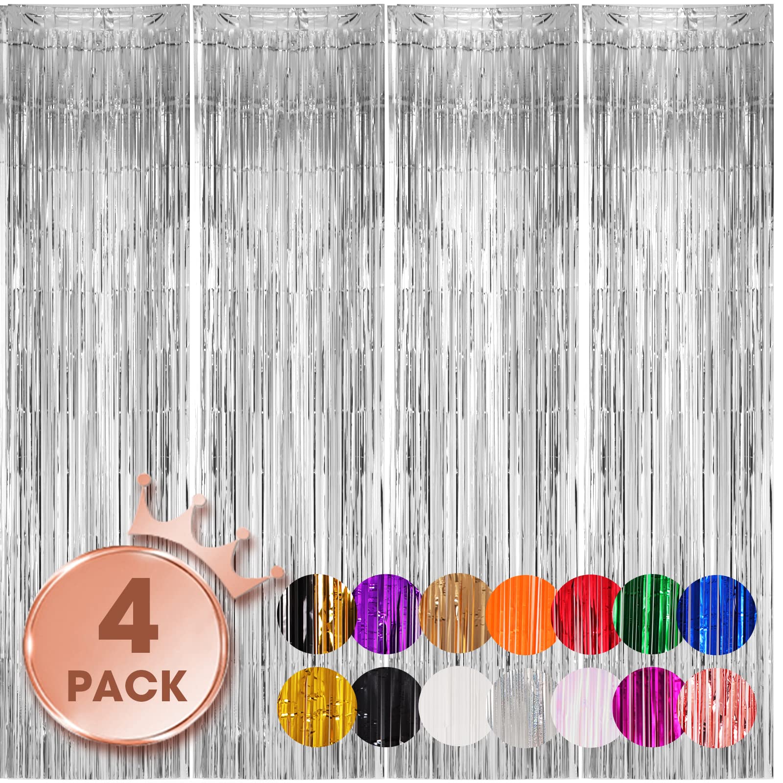 Voircoloria 4 Pack Silver Foil Fringe Backdrop Curtains, Tinsel Streamers Birthday Party Decorations, Fringe Backdrop For Gradua