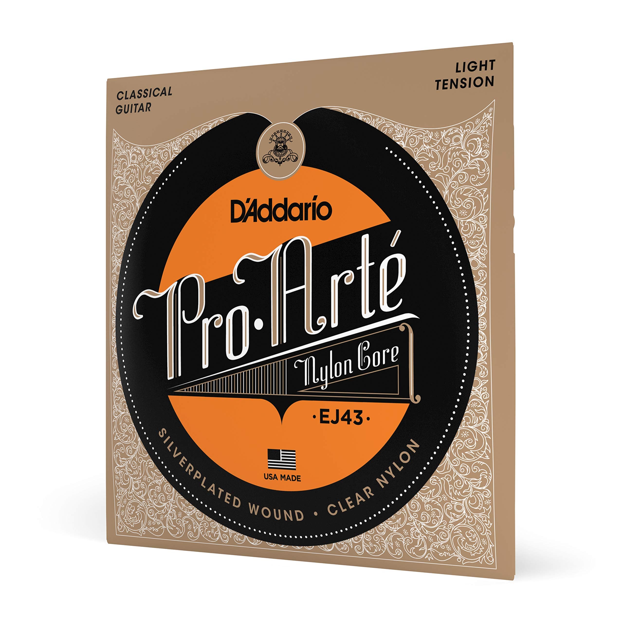DAddario Pro Art   Nylon Classical Guitar Strings, EJ43, Light Tension, 6-String Set, Pack of 1