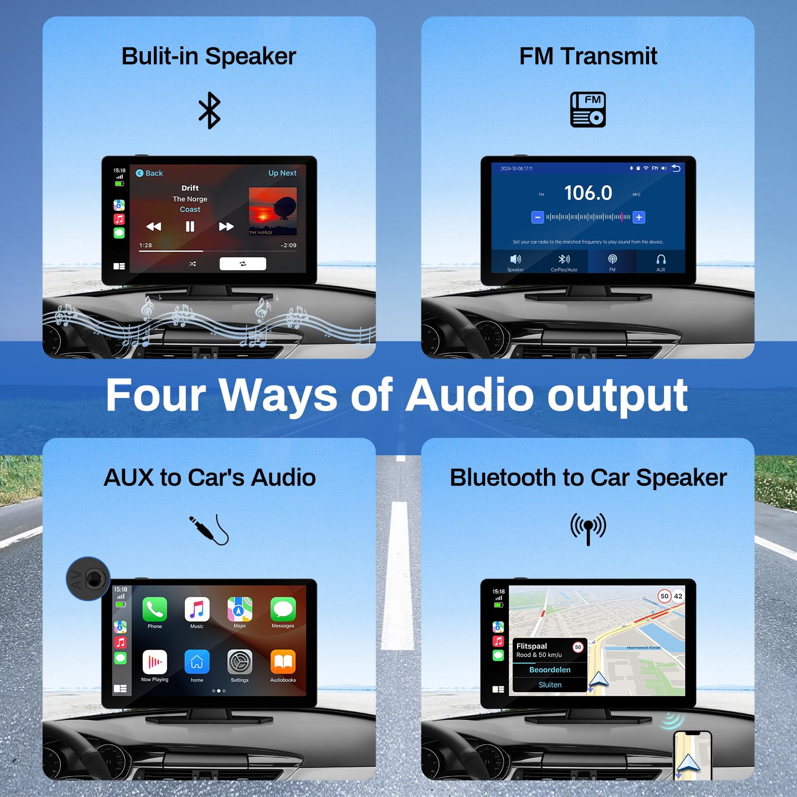 Wireless Carplay Screen For Car With 4K Dash Cam, 9 Portable Carplay & Android Auto, Hd Touchscreen With 1080P Backup Camera, Gp