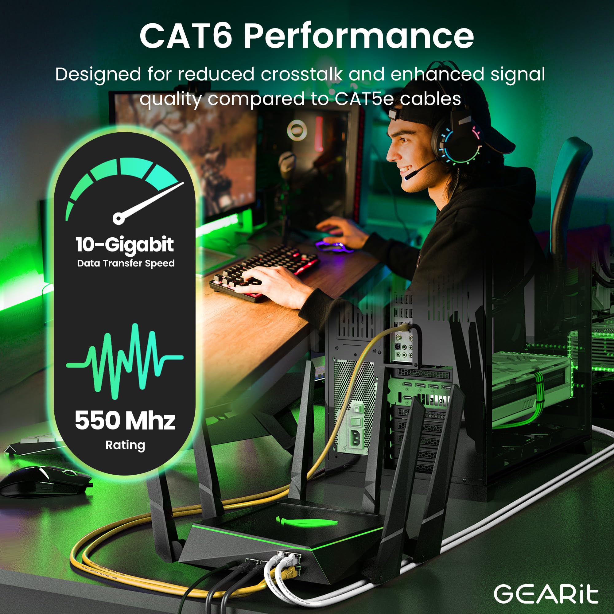 Gearit Cat 6 Ethernet Cable (24-Pack 7 Feet) Cat6 Network Patch, 10Gbps, Rj45, Snagless Cord, Gold-Plated Connectors, Internet F