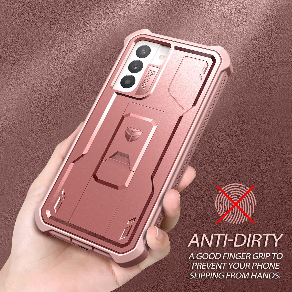 Dexnor For Samsung Galaxy S21 Fe Case, [Built In Screen Protector And Kickstand] Heavy Duty Military Grade Protection Shockproof