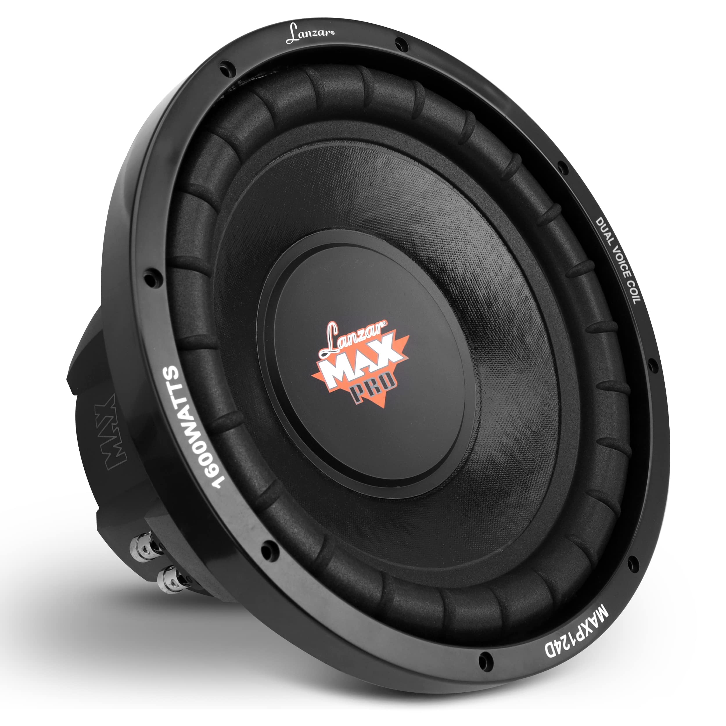 Lanzar MAXP124D 12" Car Subwoofer - Black, Dual 4 Ohm, 1600W Power, Foam Edge Suspension