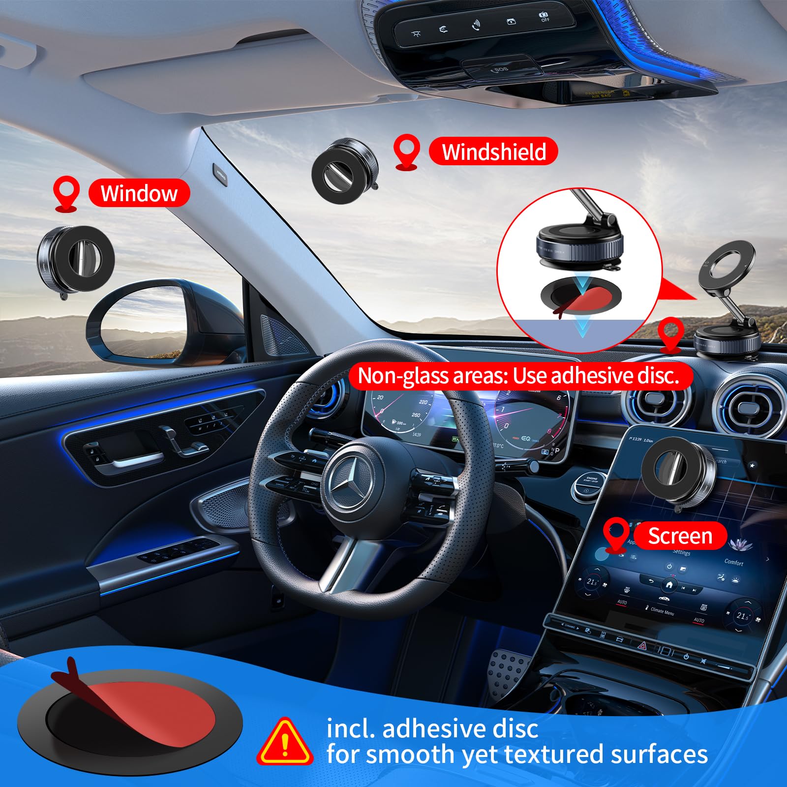 Magnetic Phone Mount 360 Rotatable Suction Holder, Magsafe Compatible For Iphone & Android Devices. Suited For Applications In C