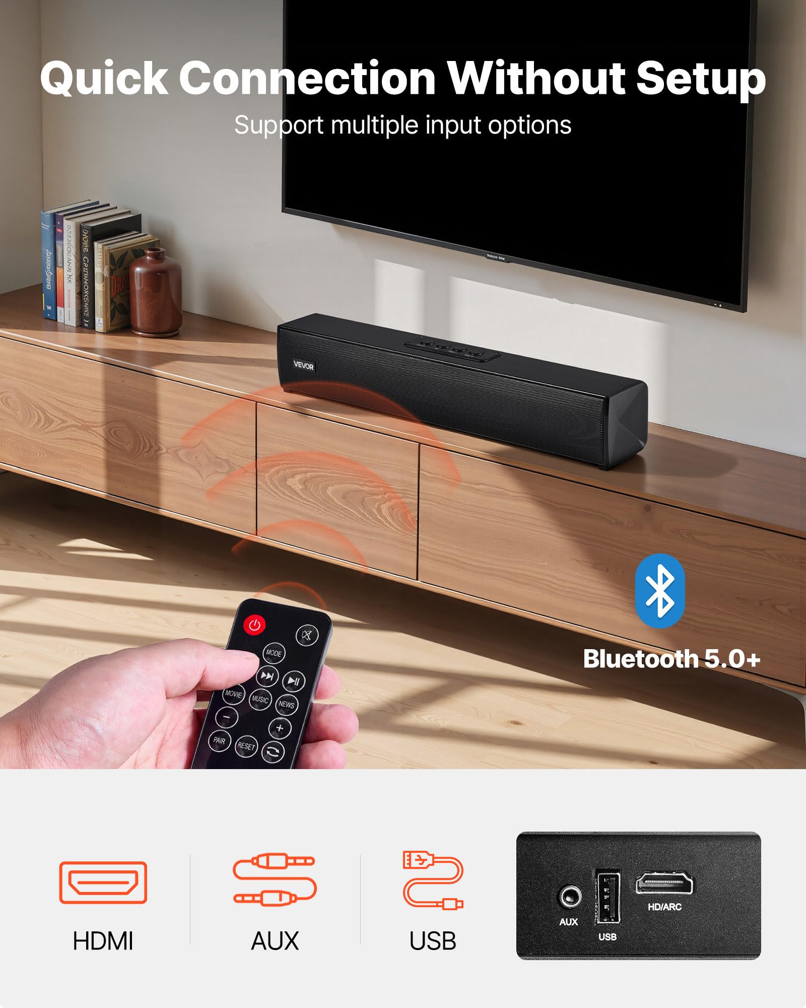 Vevor Sound Bar For Smart Tv, 2.0 Channel, 17-Inch Compact Soundbar Tv Speakers For Projector, Bluetooth Aux Connection, Remote