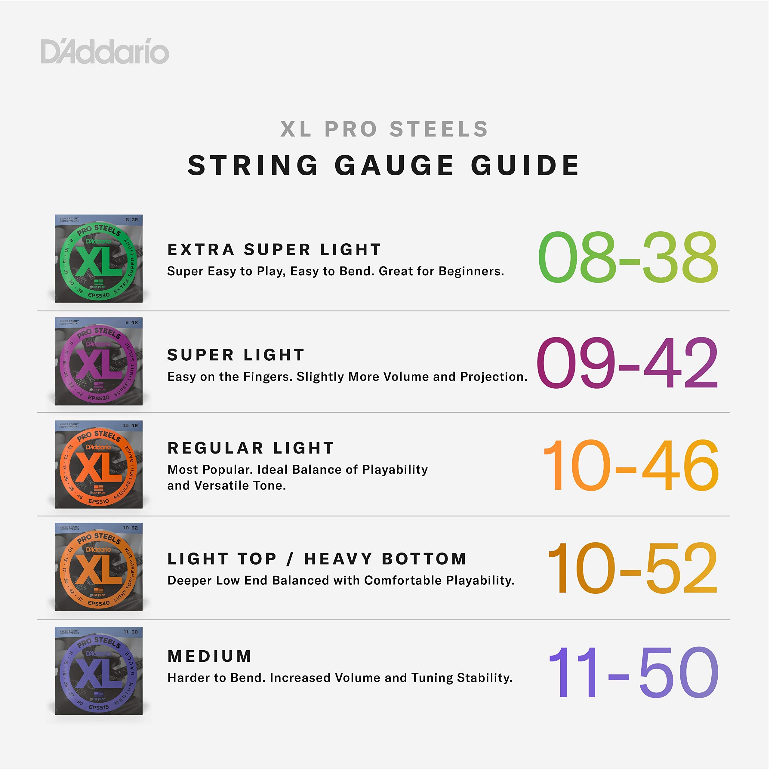 D'Addario Guitar Strings   Prosteels Electric Guitar Strings   Round Wound   Brighter, Crunchier, Increased Sustain   Eps540   L
