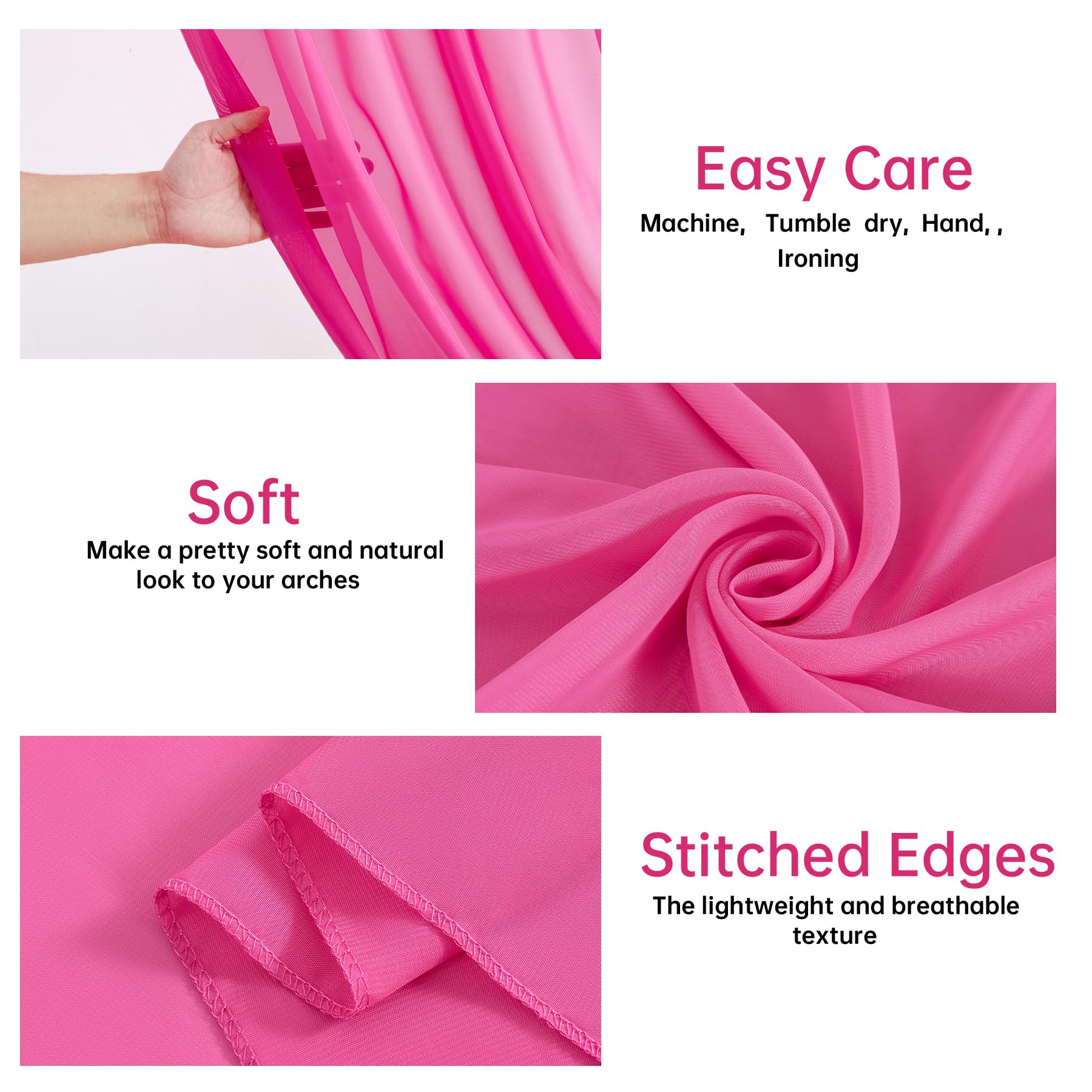 Wedding Arch Draping Fabric,2 Panels 18Ft Hot Pink Sheer Chiffon Curtain Drapes 6 Yards For Wedding Ceremony Birthday Party Deco