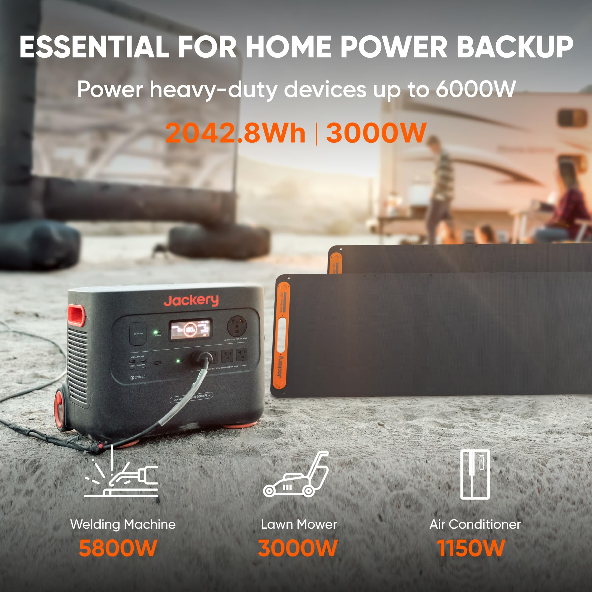Jackery Solar Generator 2000 Plus 400W, 2042Wh Lifepo4 Battery 3000W Output, Portable Power Station With 2X200W Solar Panel, Fas