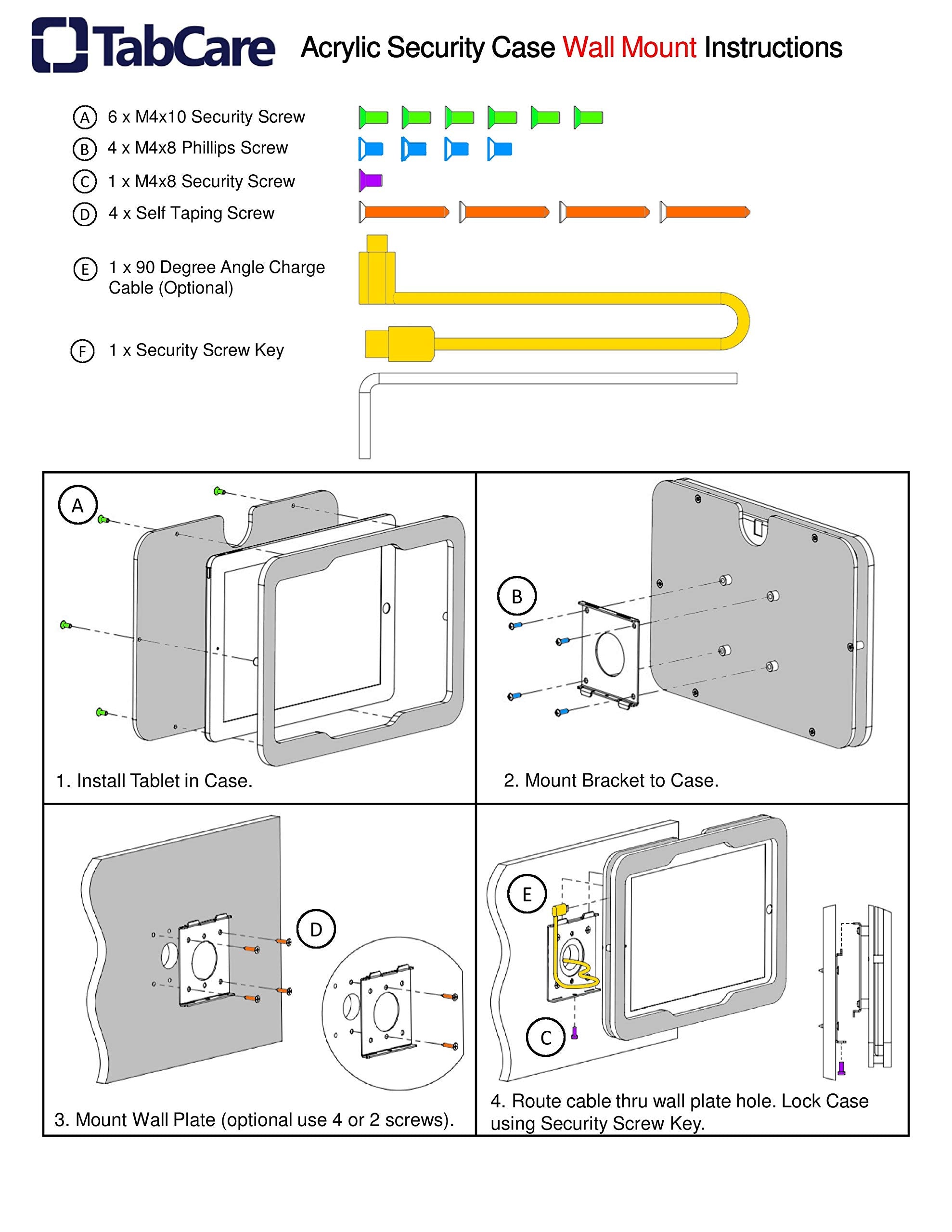 Tabcare Anti Theft Acrylic Vesa Enclosure For Apple Ipad 2/3/4 9.7' With Free Wall Mount Kit & 90 Degree Angle Charge Cable (Ipad 2/3/4 9.7', White)