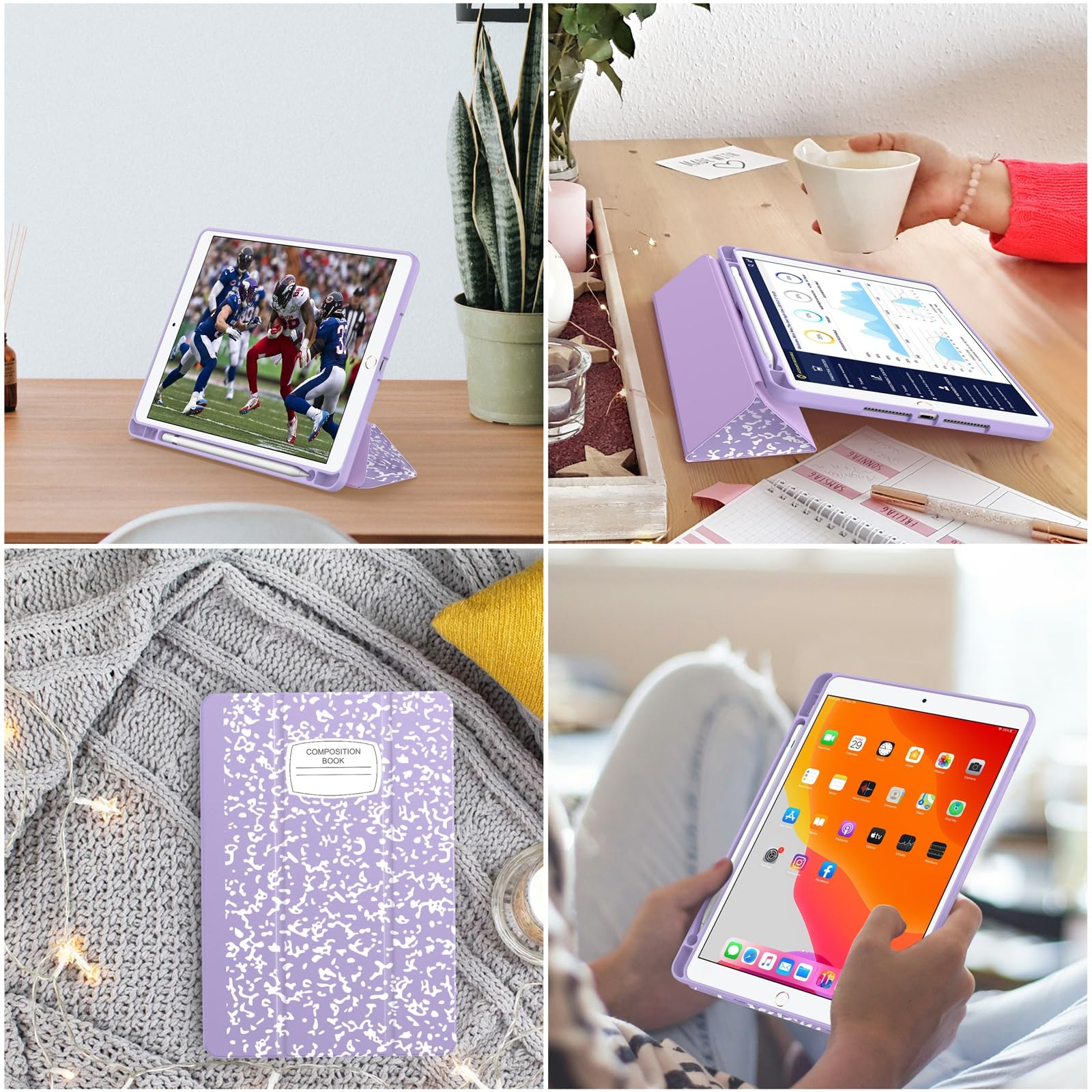 Soke Case For Ipad 9Th Generation 2021/8Th Gen 2020/7Th Gen 2019 With Pencil Holder   Premium Shockproof Case With Soft Tpu Back Cover & Auto Sleep/Wake For Ipad 10.2 Inch, Book Lilac