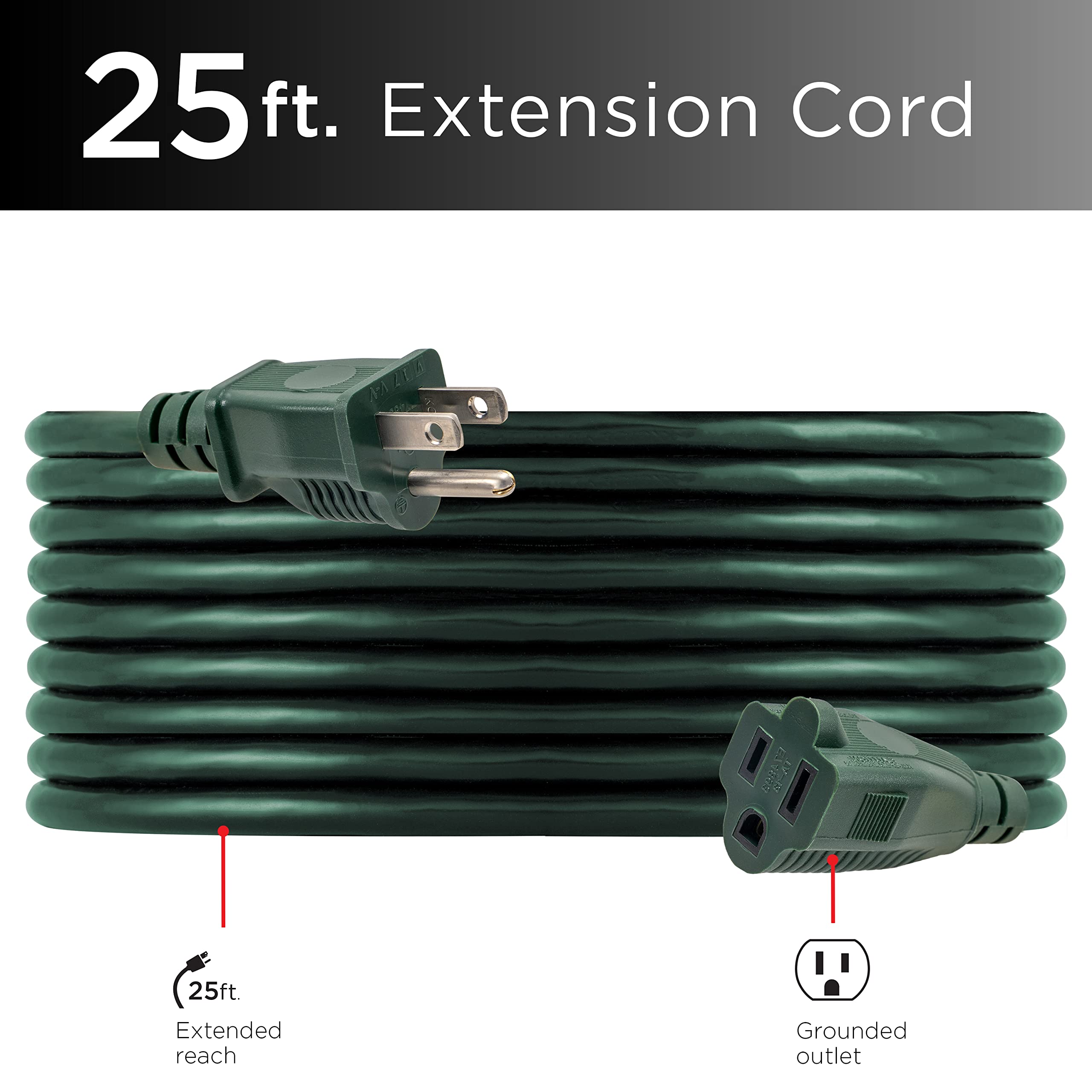 Ultrapro Outdoor Extension Cord, 25 Ft, Heavy Duty Extension Cord, Ul Certified 3 Prong Extension Cord, 16 Awg 120 Vac Extension