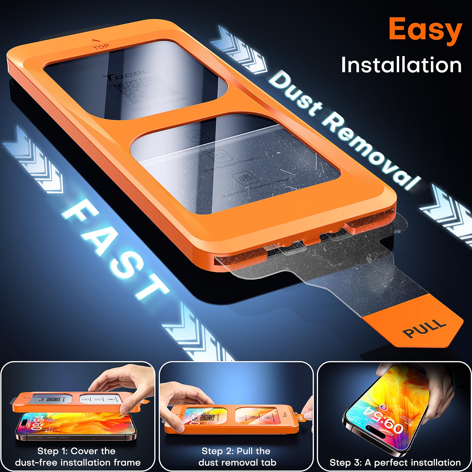 Tocol For Iphone 16 Pro Screen Protector, [9H Hardness] [Military Grade Shatterproof] Hd Tempered Glass For Iphone 16 Pro Full C