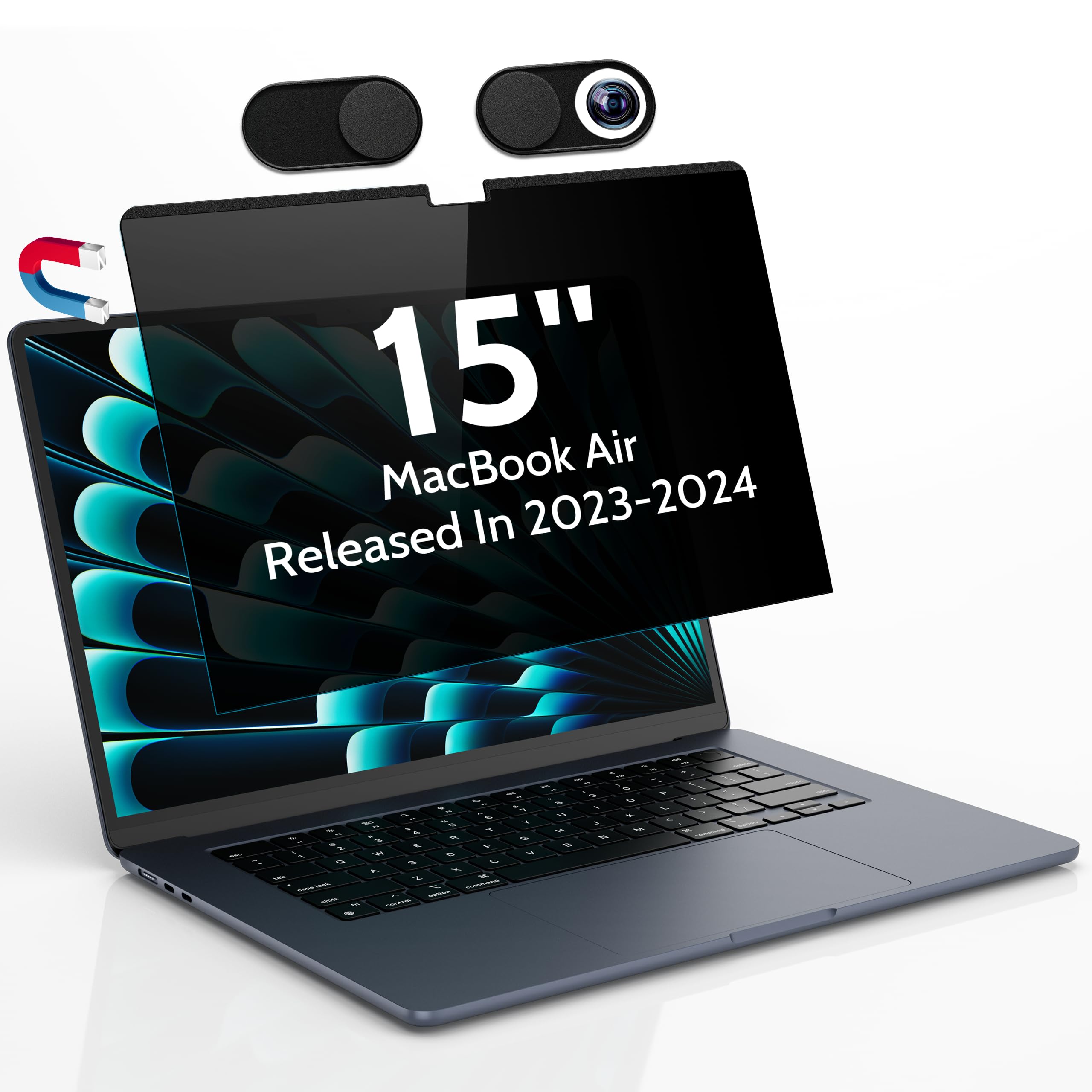 Peslv Magnetic Privacy Screen Compatible With Macbook Air 15 Inch (2023 2024, M2 M3 Chip)   A2941 A3114, 15Inch Removable Matte 